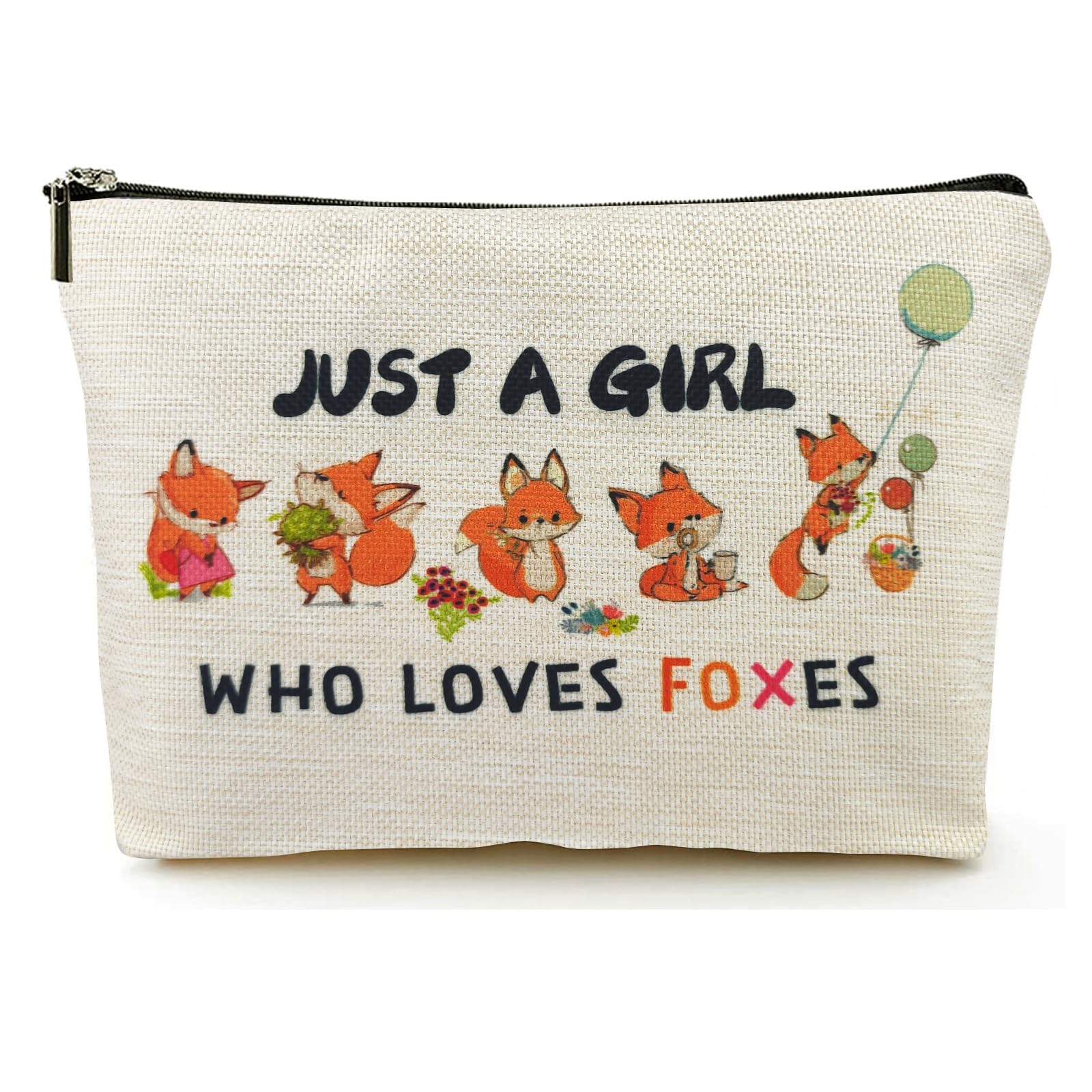 Fox Makeup Bags for Women, Cute Fox Themed Gifts for Girls, Just A Girl Who Loves Foxes Cosmetic Pouch for Mom Teens Daughter Sister Bestie, Funny Animal Lovers Stuff Birthday Christmas Decorations