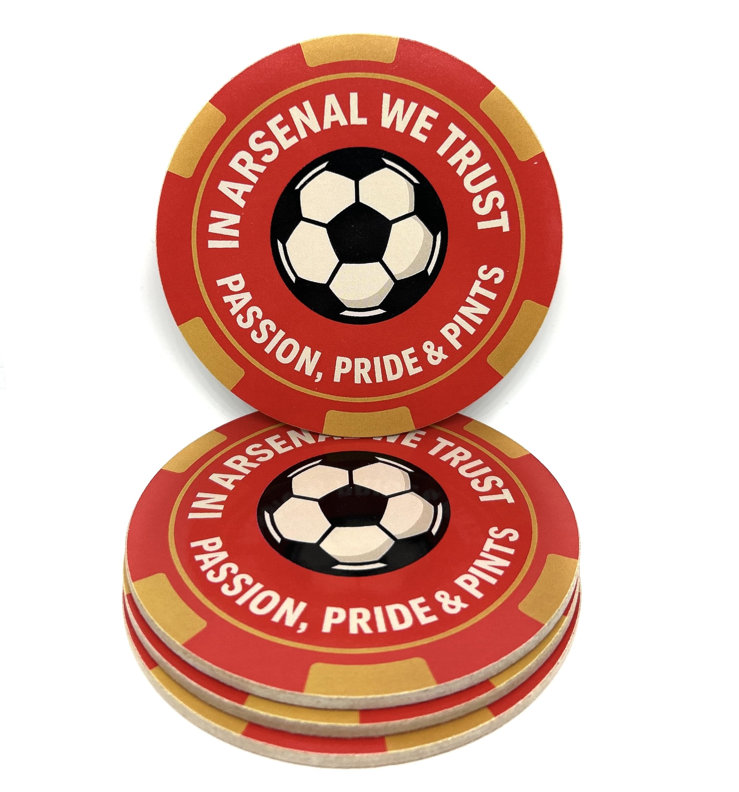 Arsenal Fans Gift Coasters Set of 4, Football Theme, for Beer Coffee Tea, Home Office Kitchen Use