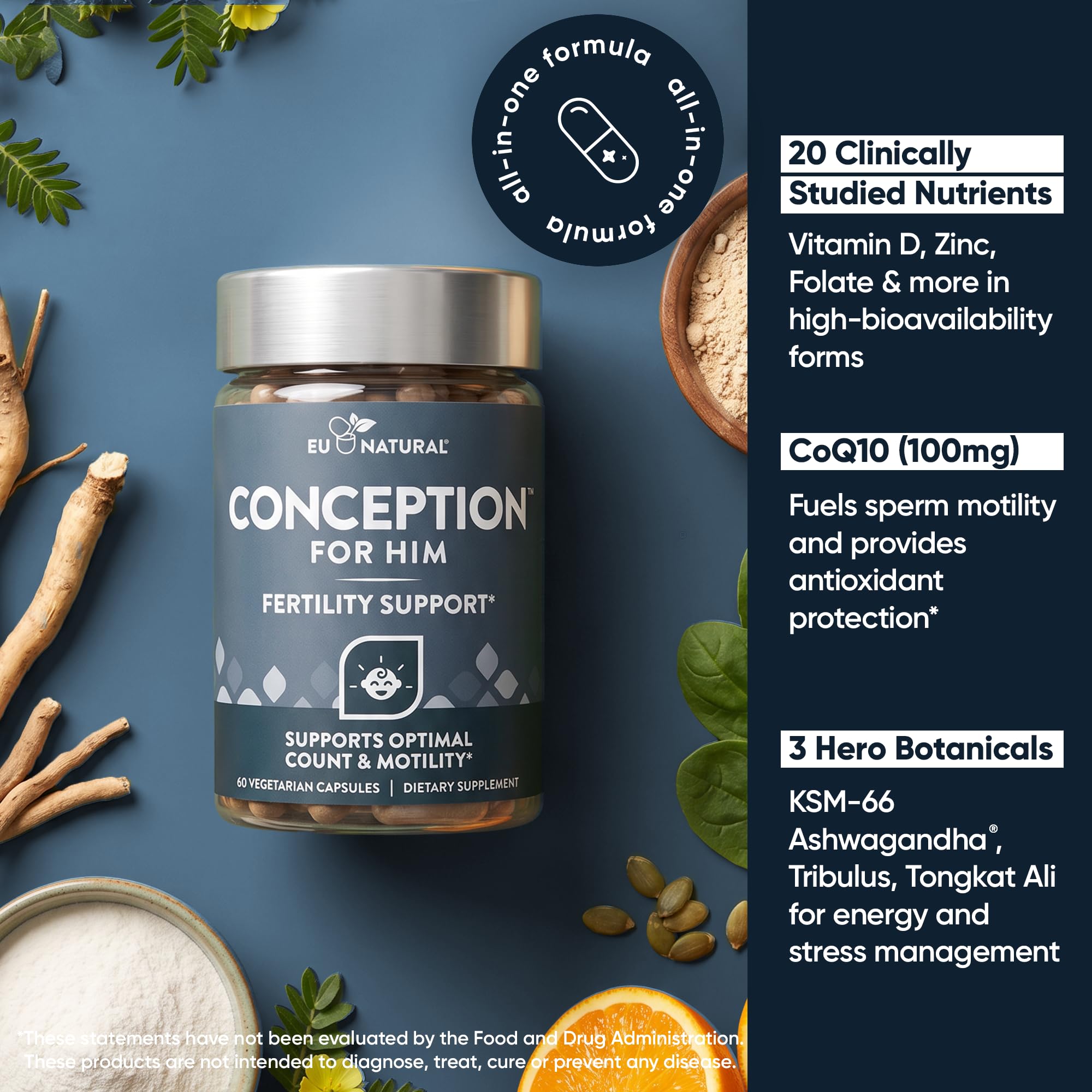 Eu Natural Conception for Him, Male Fertility Supplements, 120 Veg Capsules — Amazon image 5