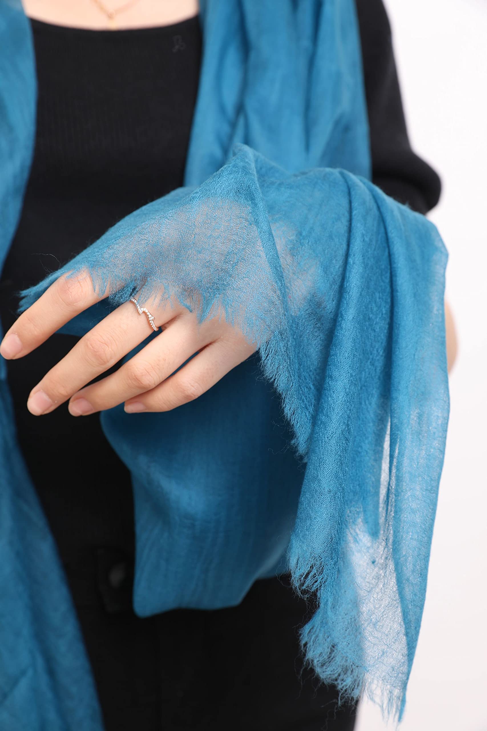 Damen 100% Kaschmir feder-leicht Ring Pashmina Schal Abendkleid Stola aus hauch-dünn 200 garn Cashmere Fäden