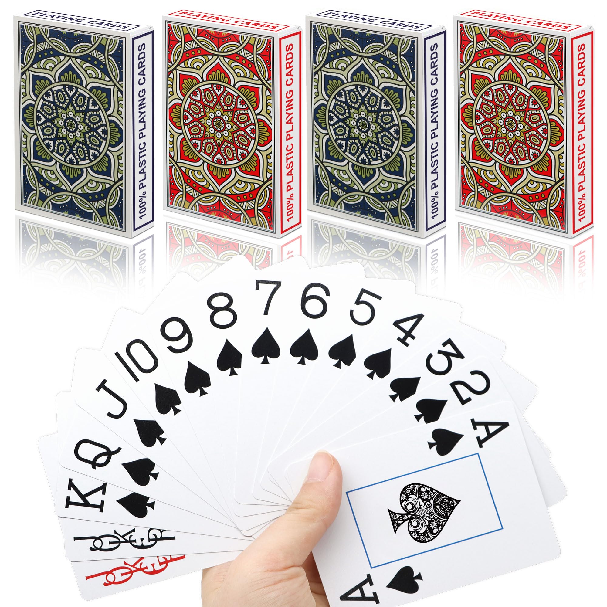 Plastic Waterproof Playing Cards 4 Pack Poker Card Jumbo Large Print Playing Cards for Adults Seniors Bulk Decks of Cards Set Poker Cards