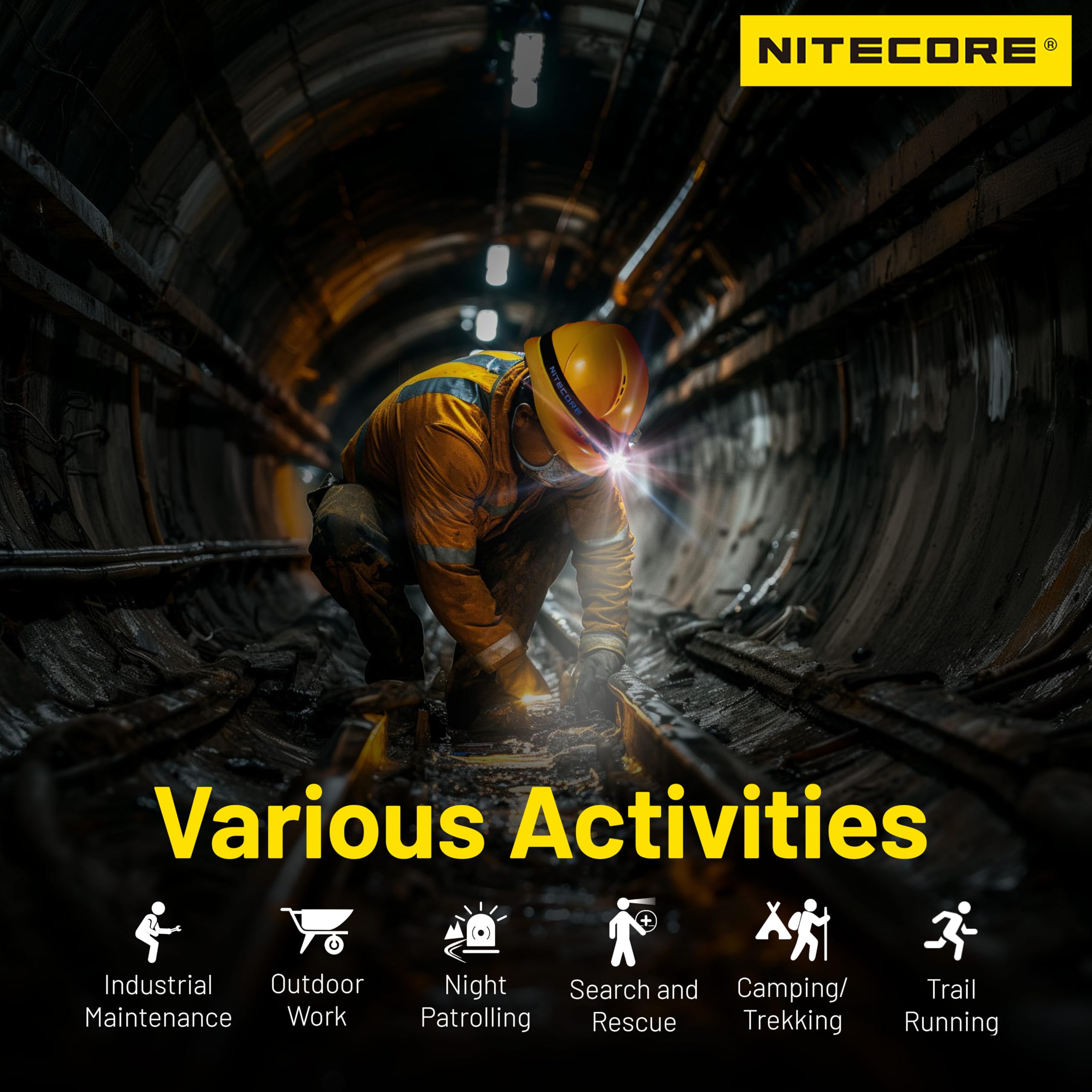 Nitecore NU53 Linterna frontal industrial ligera de 1800 lúmenes con batería recargable USB-C de 6000 mAh