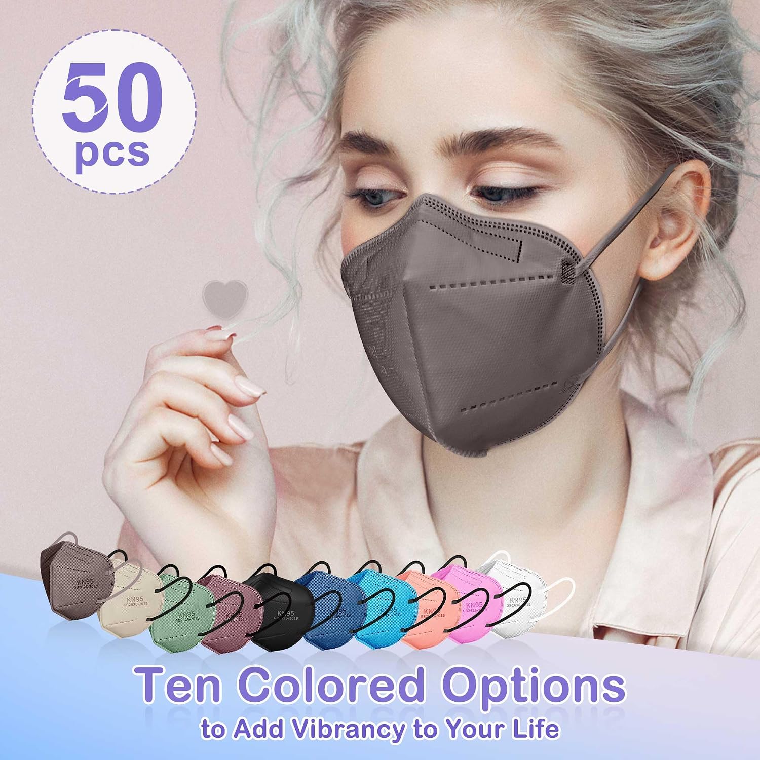 FENFEN KN95 Face Masks Disposable Adults - 50 Pack 5 Layer Protection KN95 Masks Breathable Comfortable Dust Safety Mask Individually Wrapped