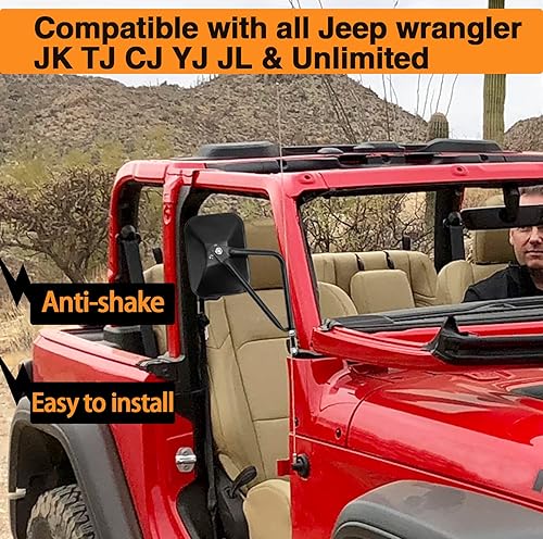 Miniatura 5 de Espejos de puerta compatibles con Jeep Wrangler JK TJ CJ YJ JL y espejos ilimitados para puertas seguras fuera de conducción, visión más amplia,