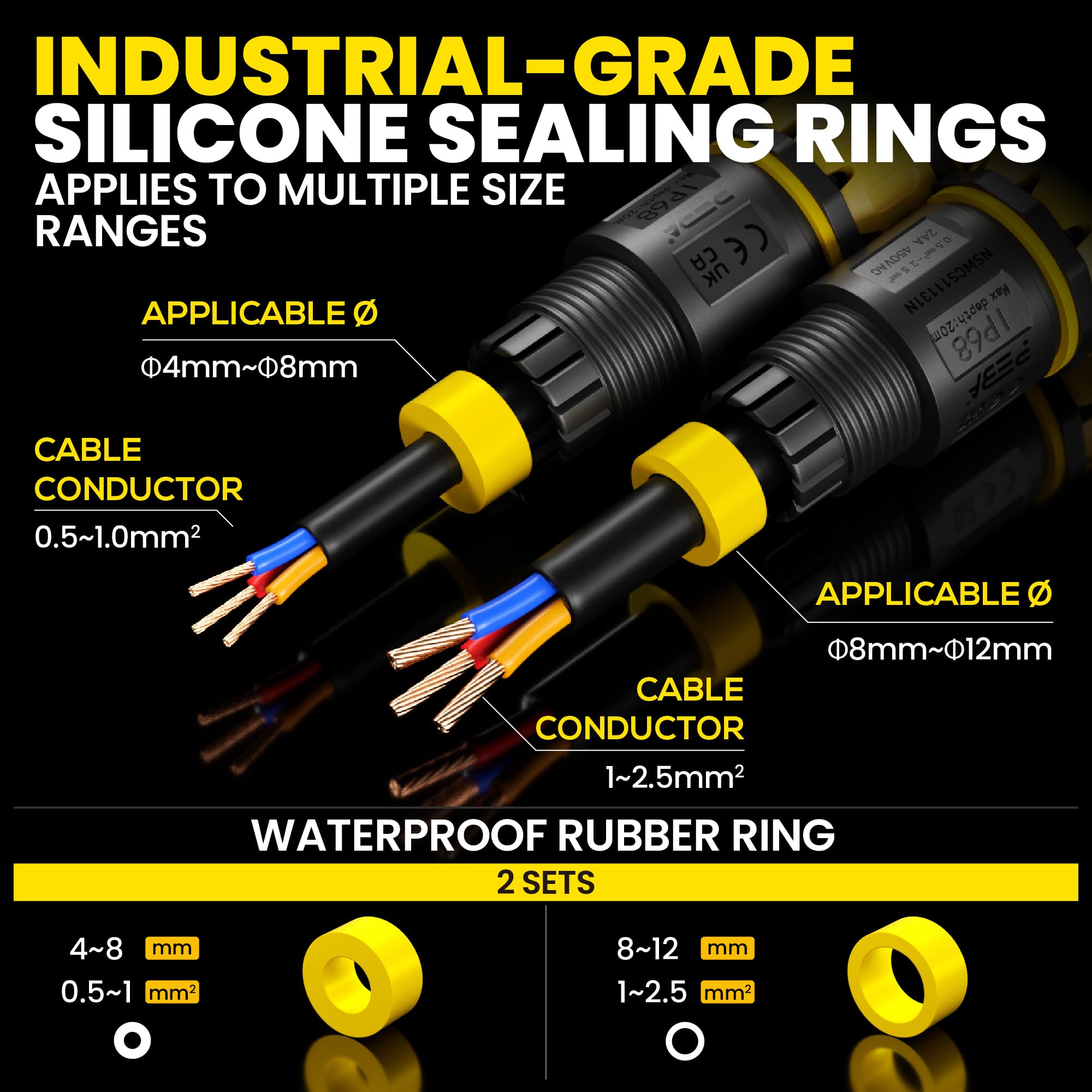 PEBA IP68 Waterproof Cable Connector, 3-Pin, Plug-in Waterproof Cable Connector - Image 3
