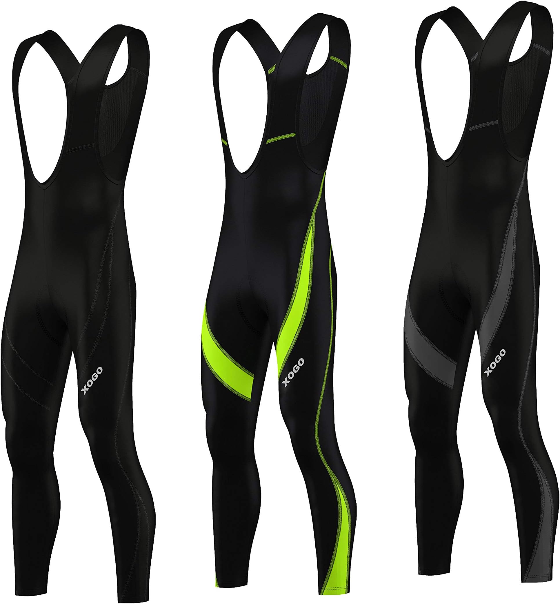 Mens Cycling Bib Tights - Compression Bicycle Leggings for Men - Coolmax Padded Breathable Bike Tights – 3 Colors of Black with All Black, Fluorescent & Grey