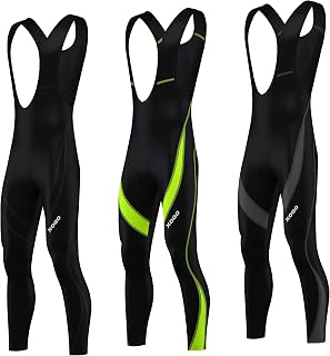 XOGO Mens Cycling Bib Tights - Compression Bicycle Leggings for Men - Coolmax Padded Breathable Bike Tights – 3 Colors of Black with All Black, Fluorescent & Grey