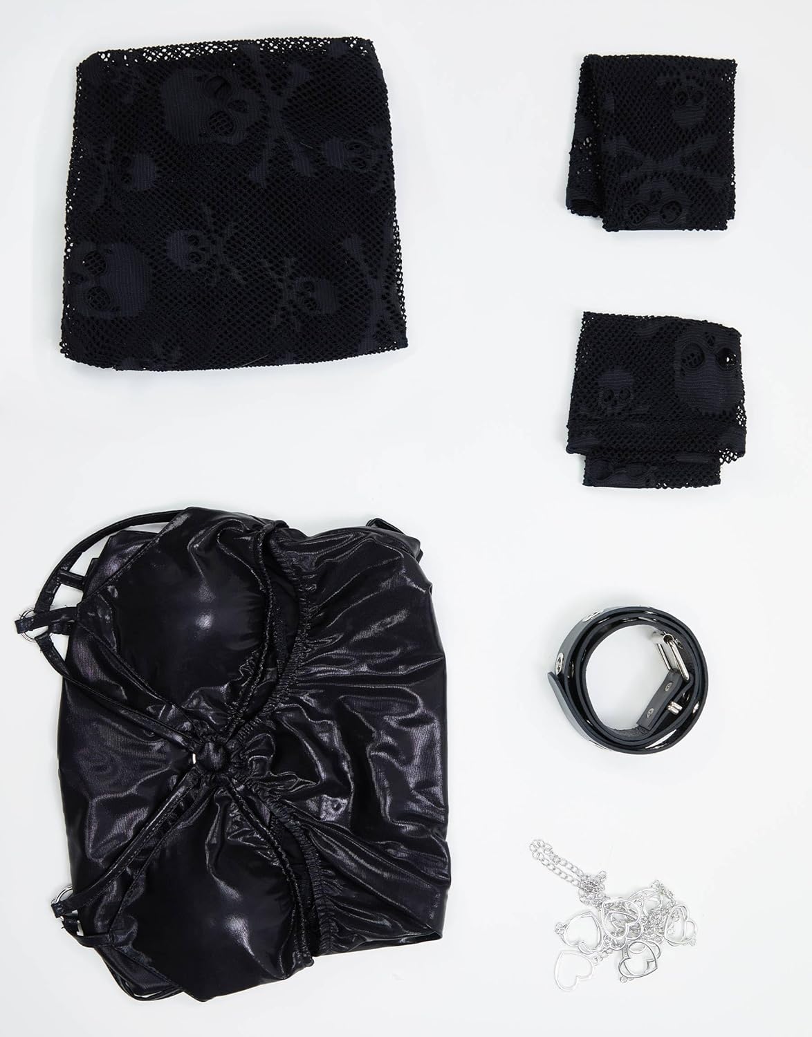 MEOWCOS Women's Cocktail Dress Set Gothic Punk Halter Backless Dress and Lace Mesh Dress with Belt Waist Chain - Image 7