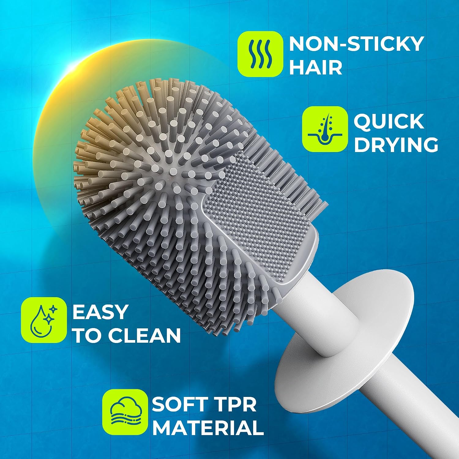 Silicone Toilet Brush, L-Shaped Toilet Brush and Holder Set, Bathroom Toilet Brush with Long Non-Slip Handle, Wall Mounted or Floor Standing Design, for Home and RV Use