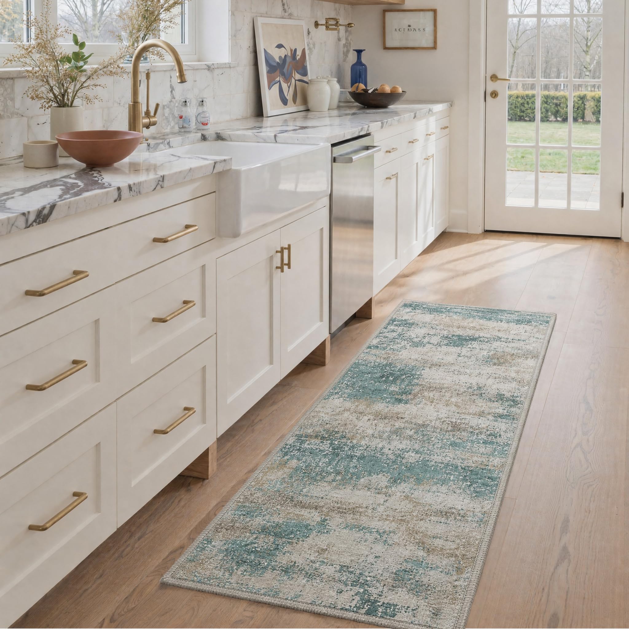 BEIMO 2x10 Runner Rug for Hallway, Teal Grey Washable Abstract Rug