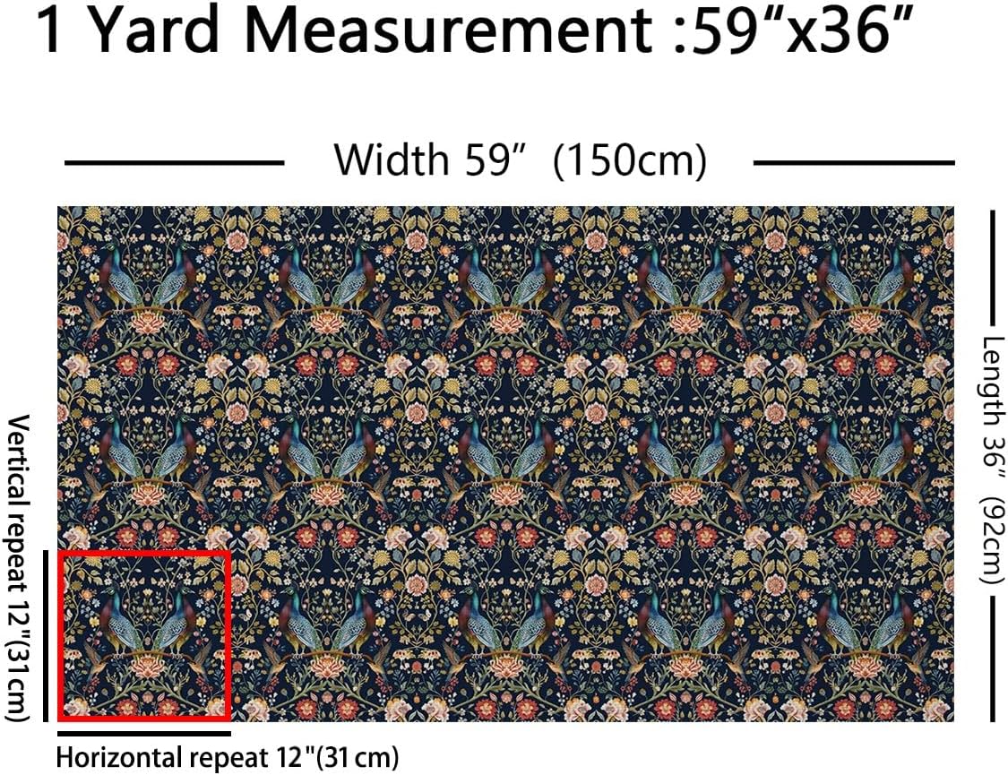 Feelyou Peacock Decorative Waterproof Outdoor Fabric 3 Yards Flowers Fabric by The Yard for Boys Girls Children Animal Theme Upholstery Fabric for Chairs Room Decor Botanical Branches Outdoor Fabric