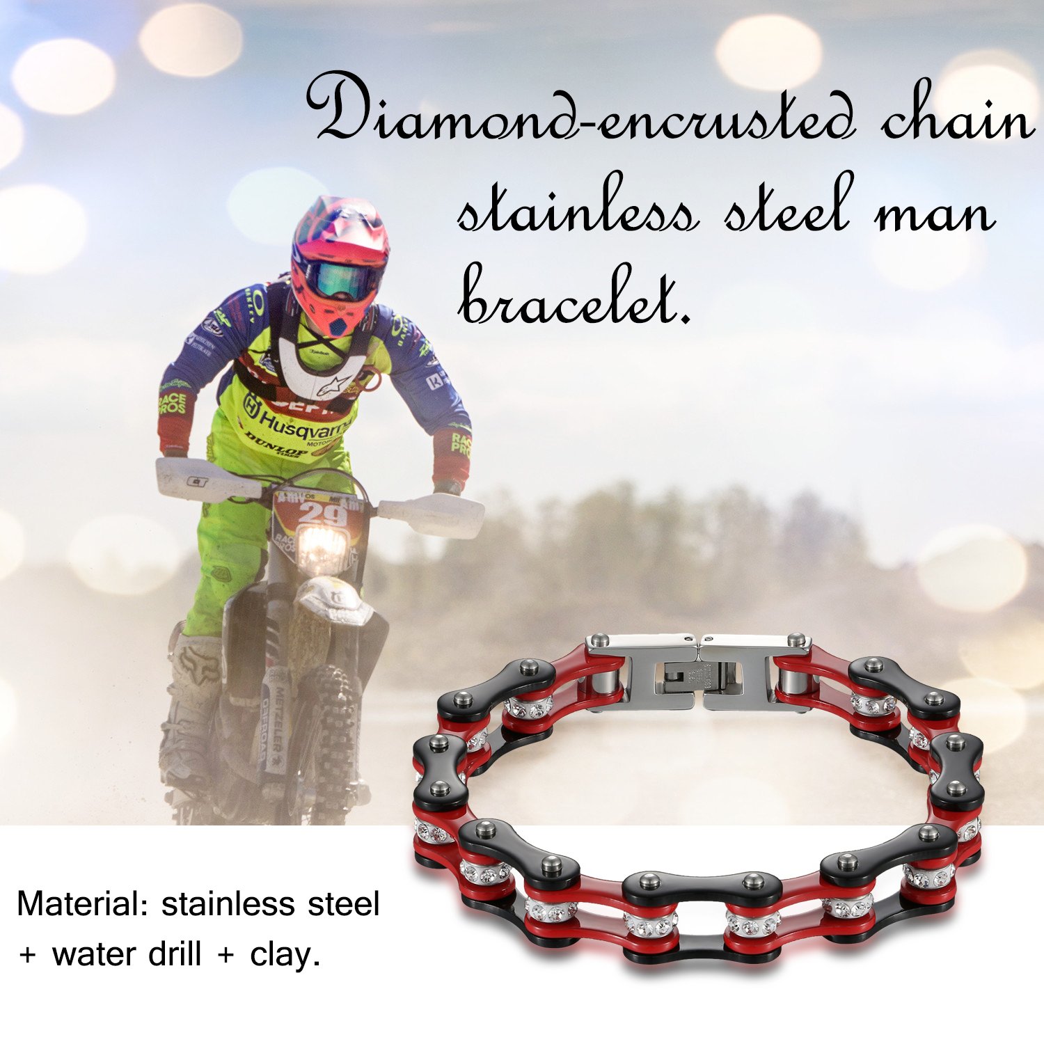 JewelryWe Schmuck Herren Armband, Top-Qualität Fahrradkette Motorradkette Hochglanz Poliert Armkette, Edelstahl Strass, 3 Farben