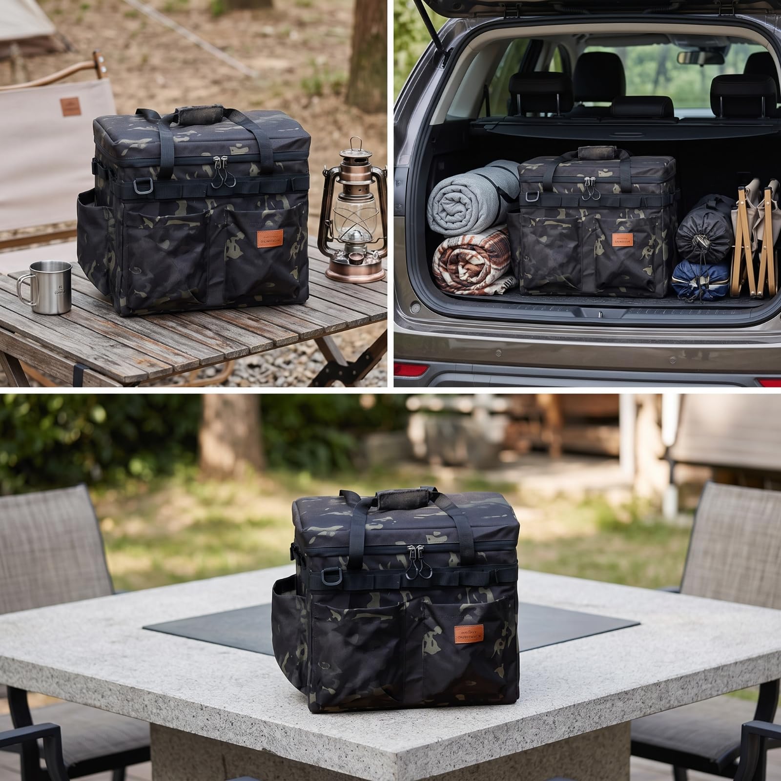 Borsa Portaoggetti da Esterno Multifunzione Borsa da Campeggio con Tasche Resistente per Escursionisti, Picnic, 黑色