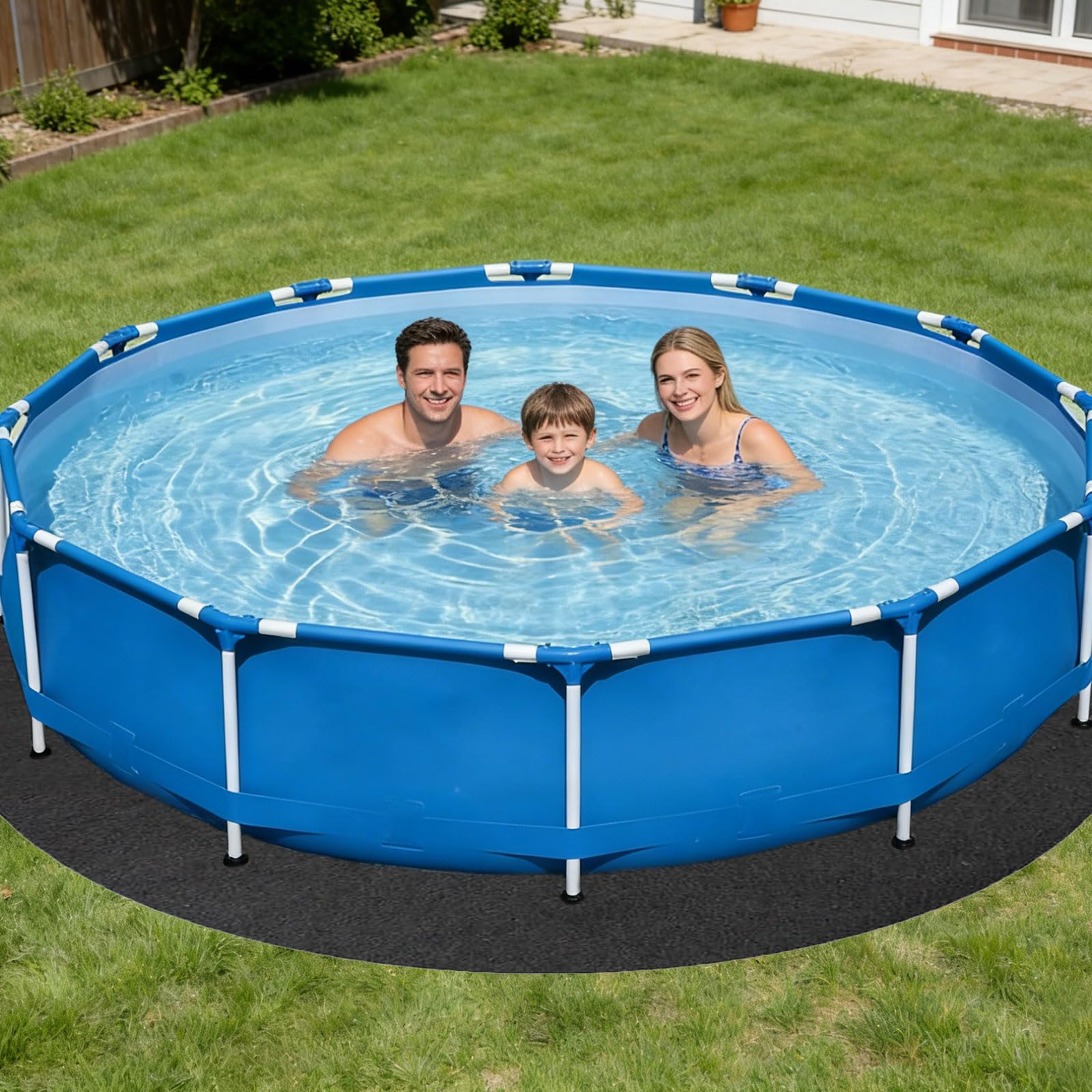 Pool Bodenplane Runden, Runde Poolmatte, Poolunterlage Rund, Vorgeschnittene Bodenplane für Aufstellpools Whirlpools, Nahtlos, Robust, Ideal für Outdoor Poolmatten (370CM)