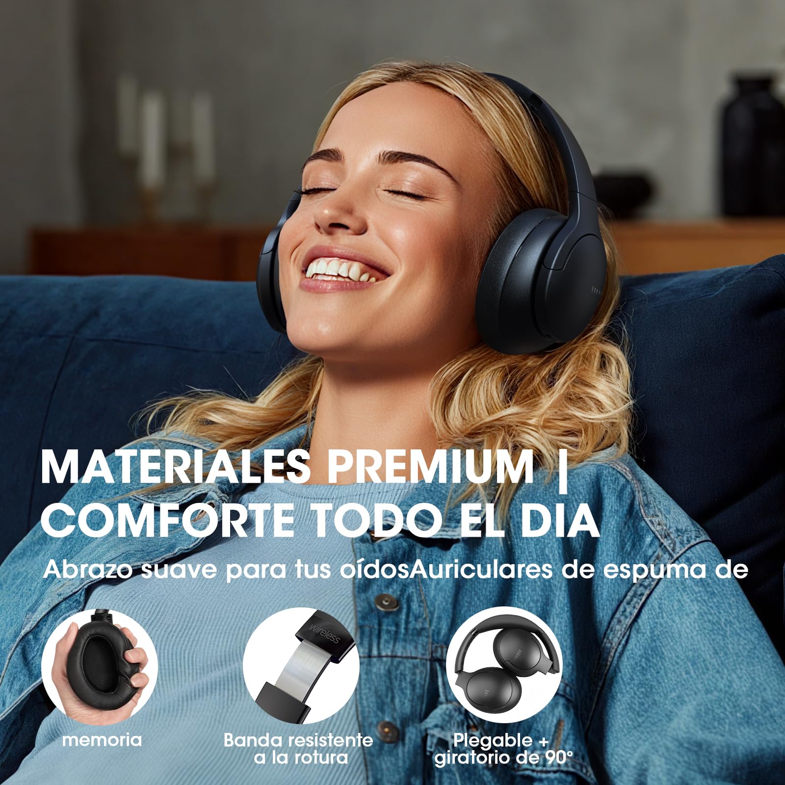 DOQAUS Auriculares Inalámbricos Bluetooth Diadema, Cascos Inalámbricos Bluetooth con 90 Horas de Batería, App con 9 Modos EQ, Bluetooth 5.4, Sonido HiFi, Plegables con Micrófono, Negro