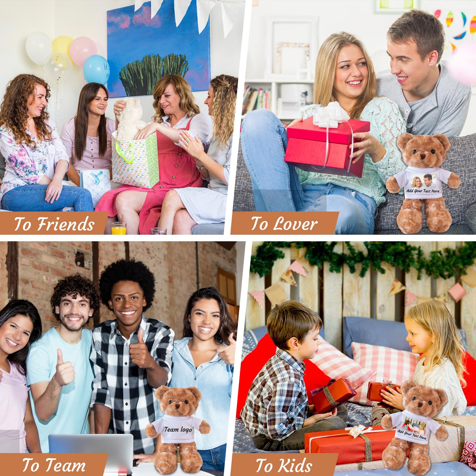 Orsacchiotto Personalizzato con T-Shirt, Peluche Personalizzato con Foto e Testo, Regalo per Fidanzata, Fidanzato, San Valentino, Compleanno, Natale