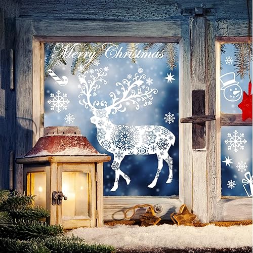 Miniatura 3 de ONDY Christmas Snowflake Window Cling Stickers for Glass, Xmas Decals Decorations Holiday Snowflake Santa Claus Reindeer Decals for Party, Christmas