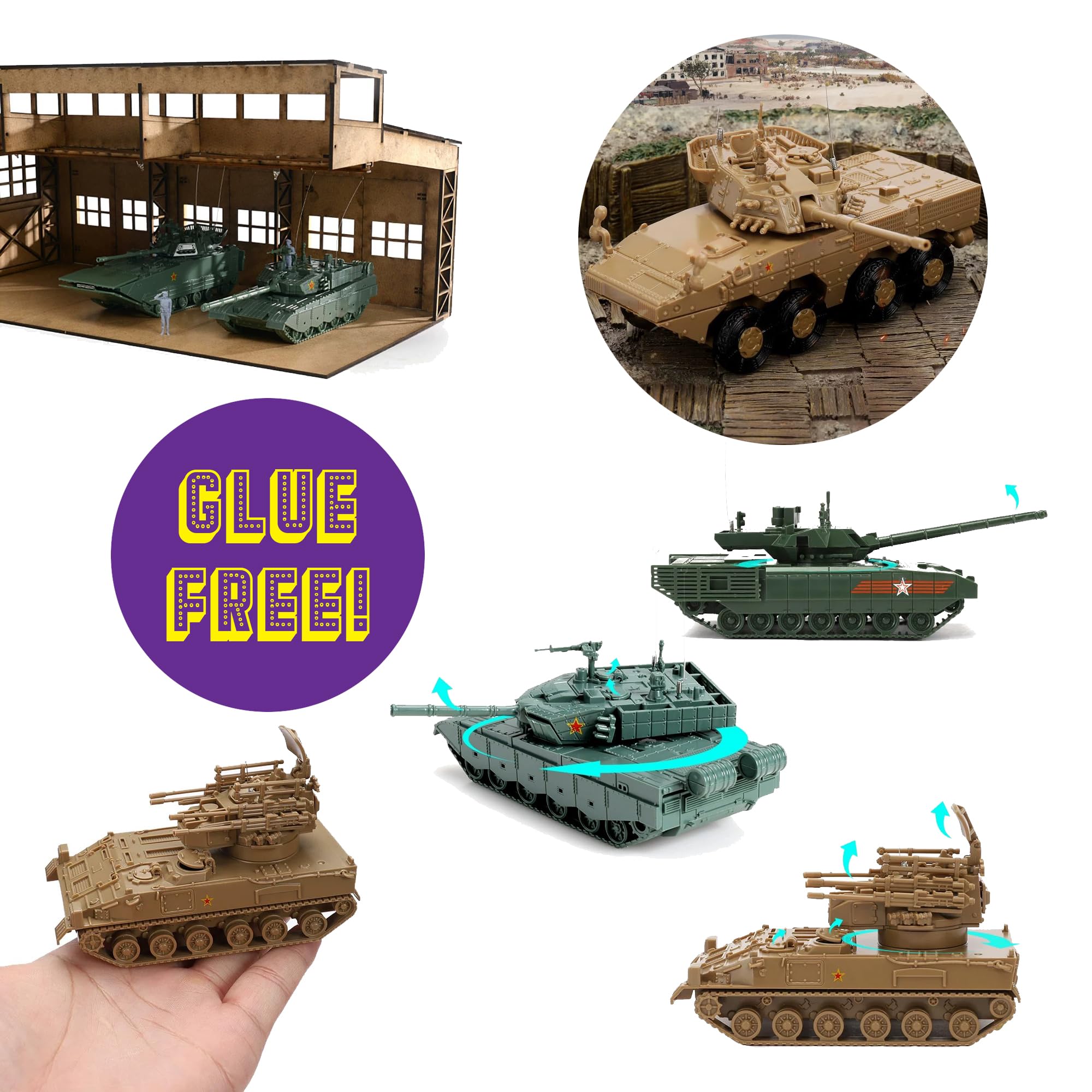 INGWETECH 1:72 Military Vehicle Model Set - ZTL-11 Assault Vehicle, PGZ-04A Anti-Aircraft Gun, T-90MS & T-14 Tank - DIY Assembly and Painting Kit with 40 Mini Soldier Figures for Collectors& Hobbyists - Image 3