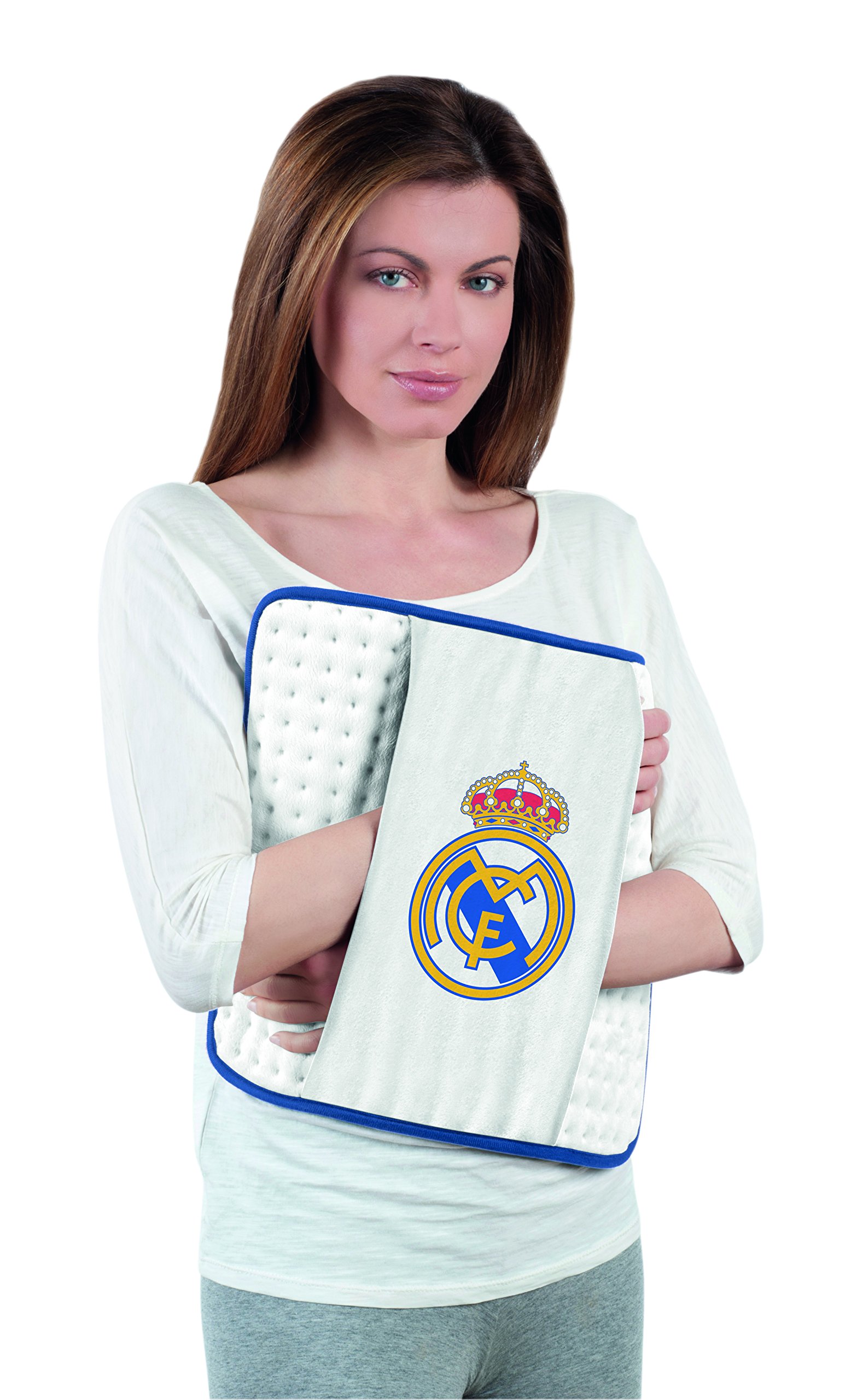 Imetec Real Madrid - Almohadilla térmica, 40 x 35 cm, rectangular, grande, suave tejido lavable, color blanco