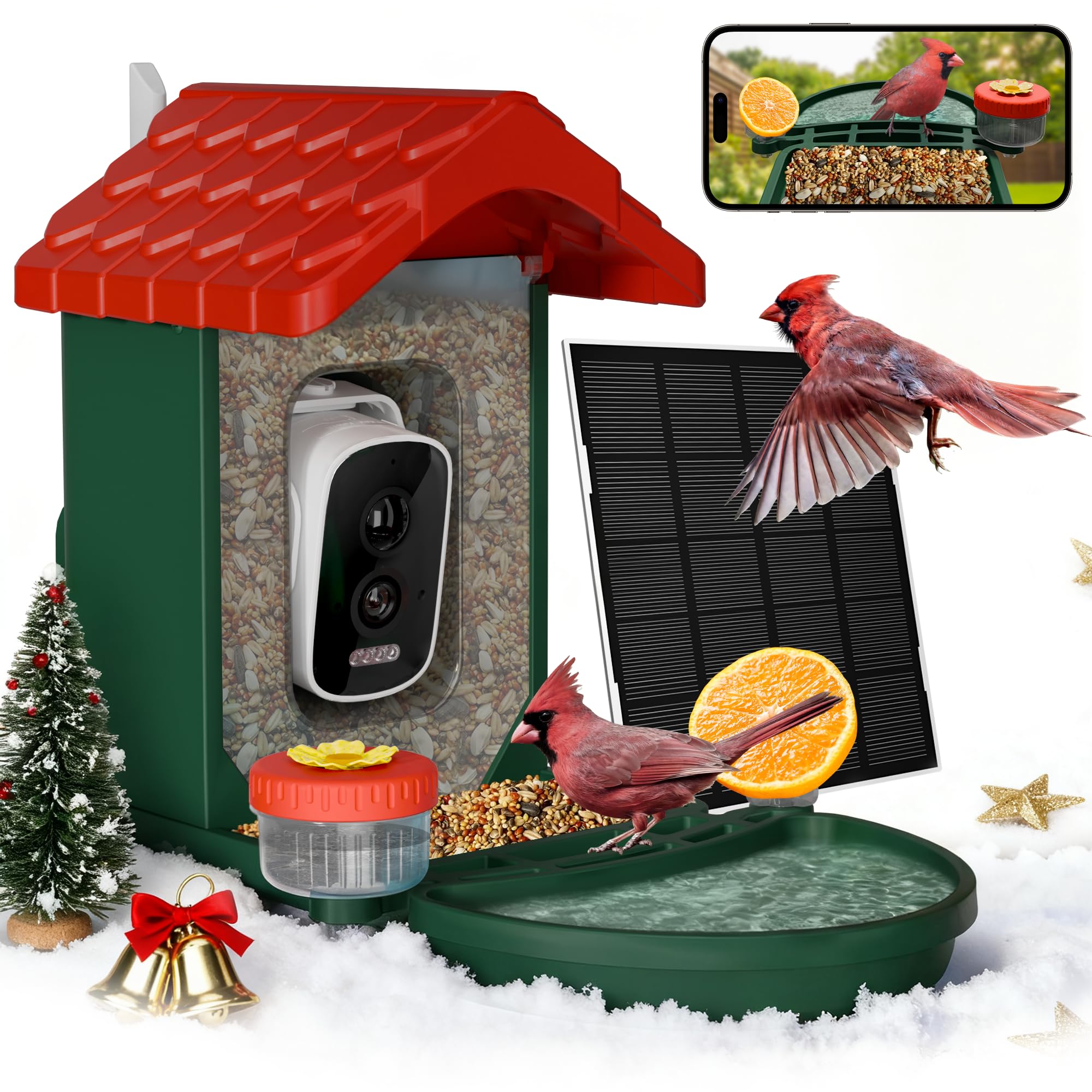 VISIOGEAR 2-in-1 Smart Wild Bird Feeder & Bath with 4K HD Camera, AI Identification Solar Bird Feeder Watching Camera Night Vision for Outdoor Birds