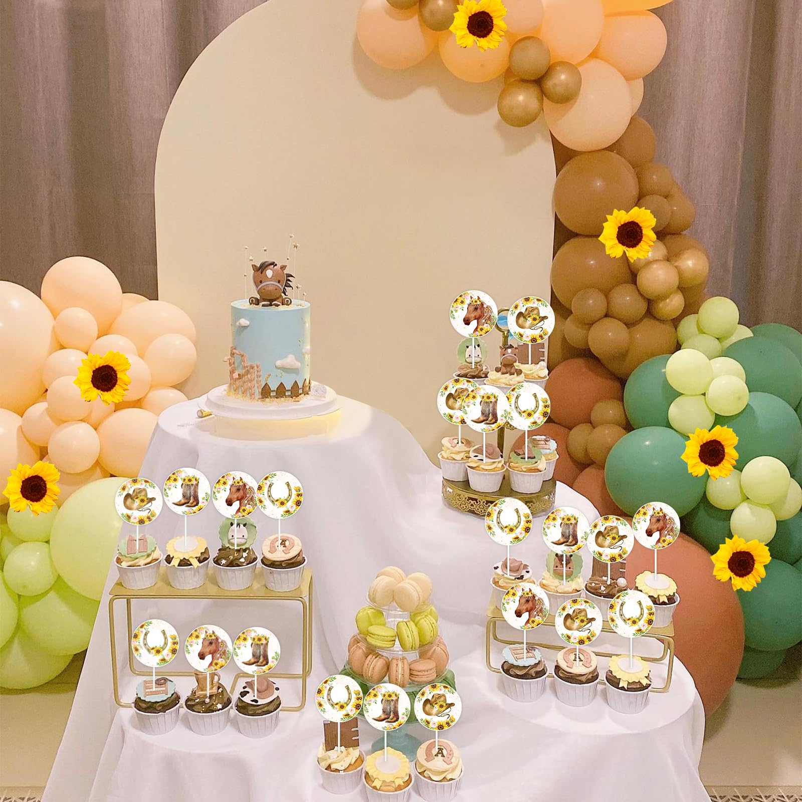 24-Piece Sunflower Horse Cupcake Toppers - Western Cowgirl Theme Birthday Party Decorations - View #12