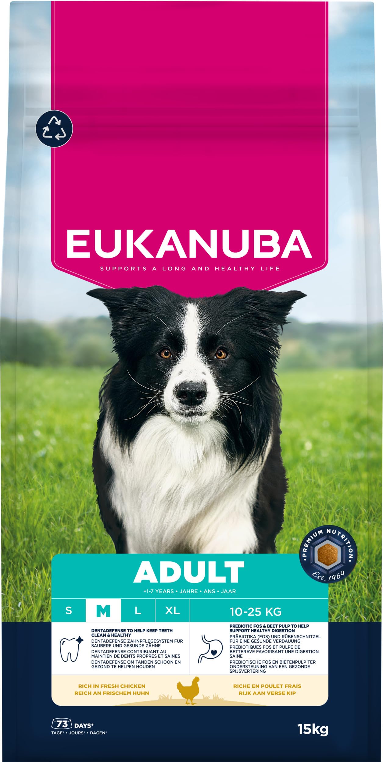 Eukanuba, alimento para Perros con Pollo Fresco para Razas Medianas - Alimento seco Premium para Perros Adultos, 15 kg
