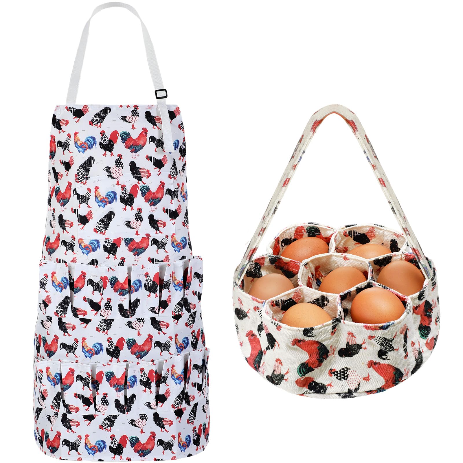 Cutecrop 2 Pcs Egg Collecting Apron with 15 Pockets Gathering Basket with 7 Pouches Fresh Chicken Duck Goose Egg Collecting for Housewife Farmhouse Kitchen Parent Child Activities(Classic Style)