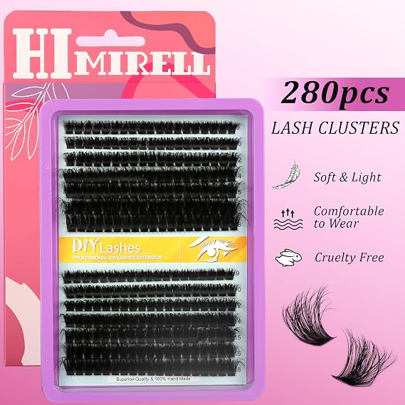 C Curl Lash Clusters Extensions Eye Lashes Clusters 100D Fluffy Lash Cluster Wispy 280 Pcs tatti Lashes Individual Clusters Makeup at Home - DIY Eyelash Clusters Extension Kit (9-18MM) Mix