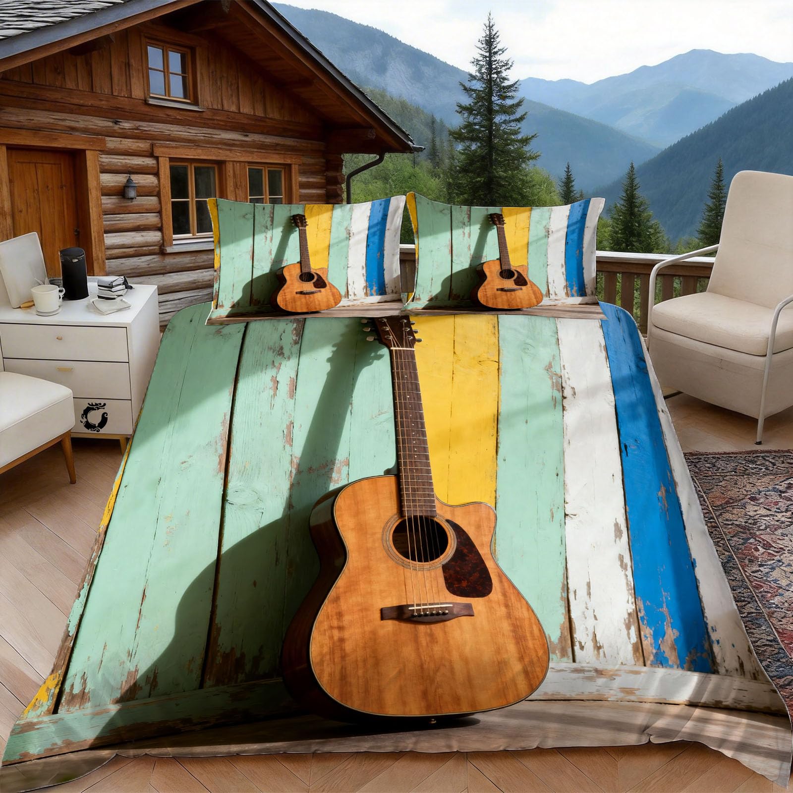 Housse de couette guitare pour créer une ambiance rock et vintage dans la chambre des ados