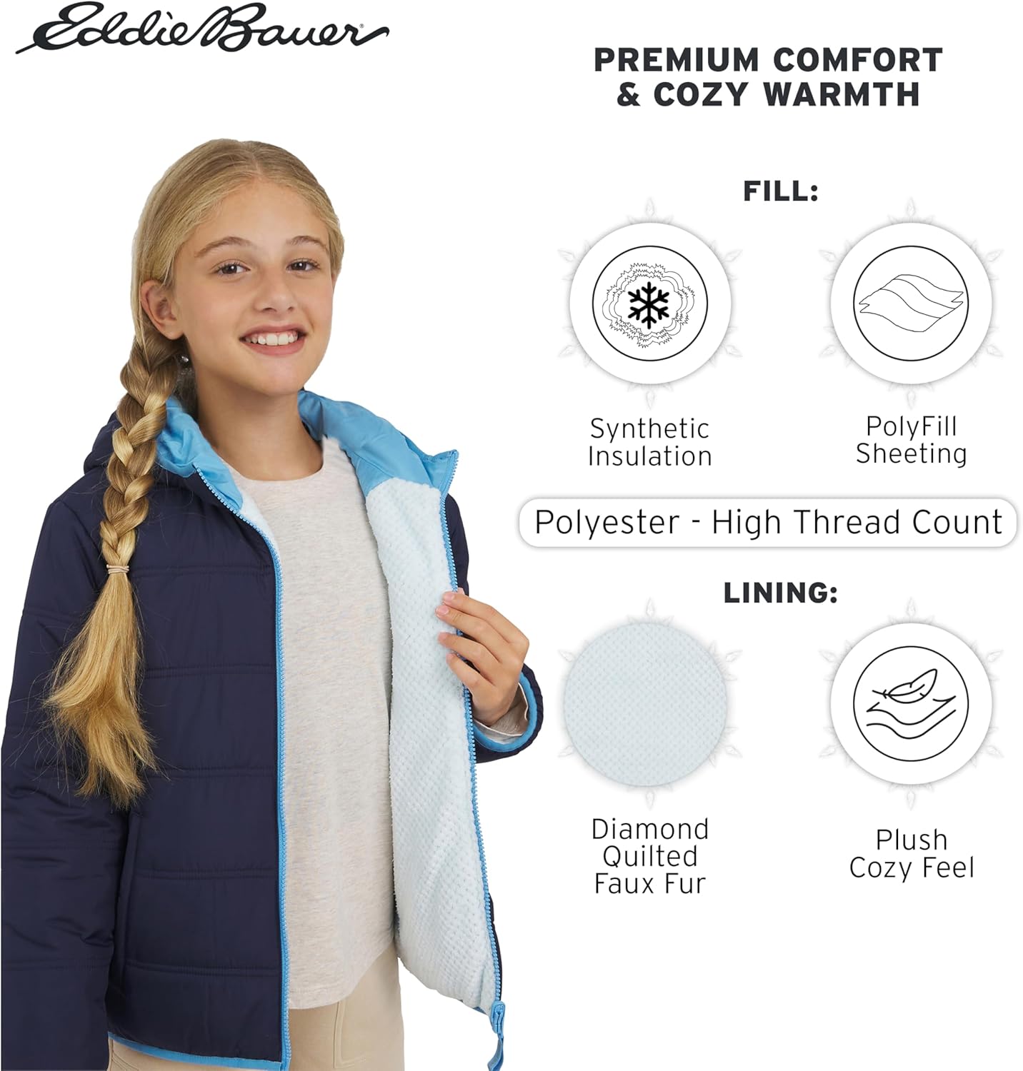 Eddie Bauer Girls' Deer Harbor Reversible Faux Fur Lined Insulated Puffer Jacket - Image 4