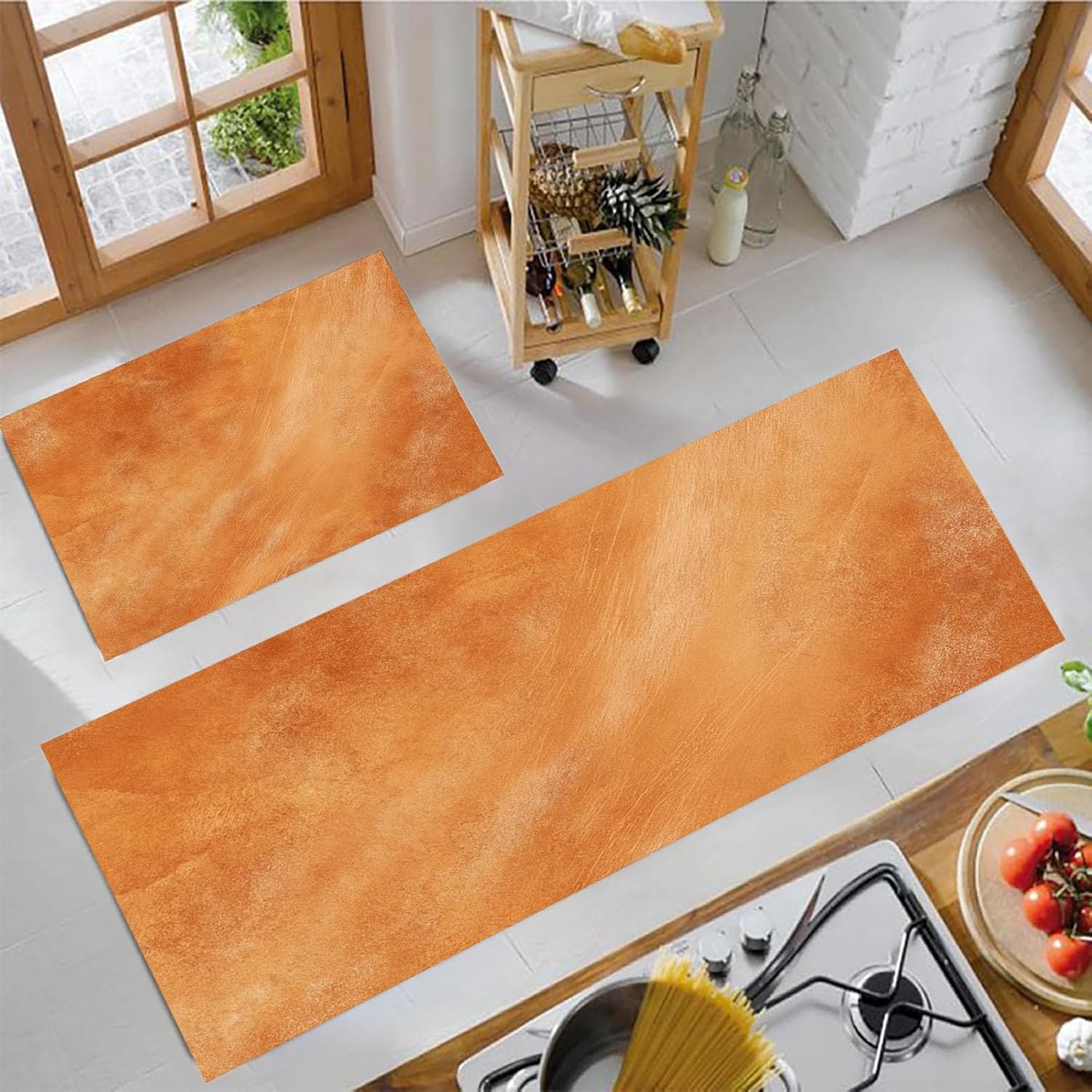 Kitchen Mats for Floor 2 Piece Set Vintage Texture Non Slip Kitchen Rugs Washable Natural Aesthetics Floor Mats Brown Area Rug Runner for Hallway Entryway Laundry 16″X24″+16″X47″