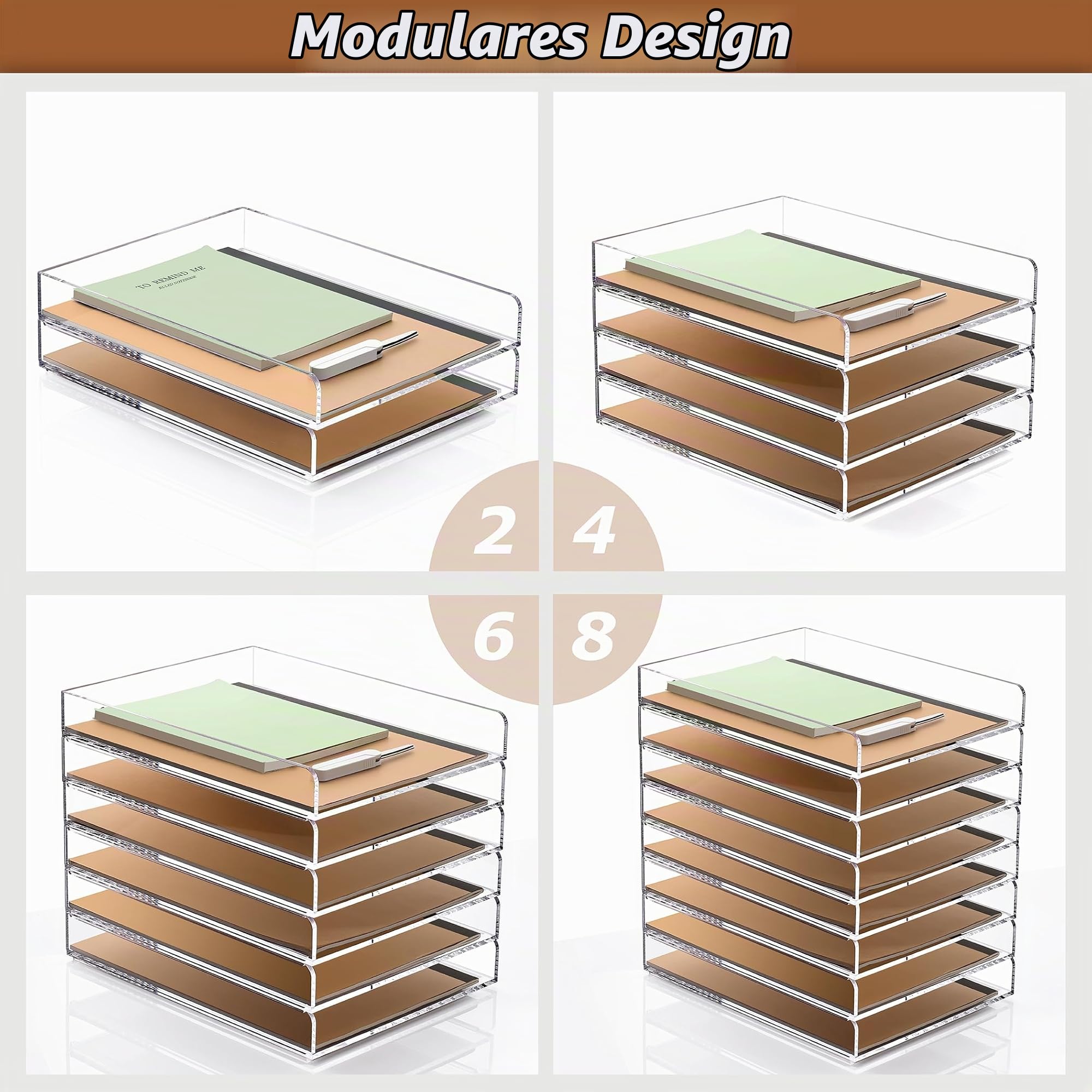 SANRUI Briefablage A4 Transparent (4er Set) - Stapelbare Acryl Dokumentenablage & Schreibtisch Organizer für DIN A4, 5mm Premium Papierablage für Home-Office & Büro - Modernes Ablagesystem