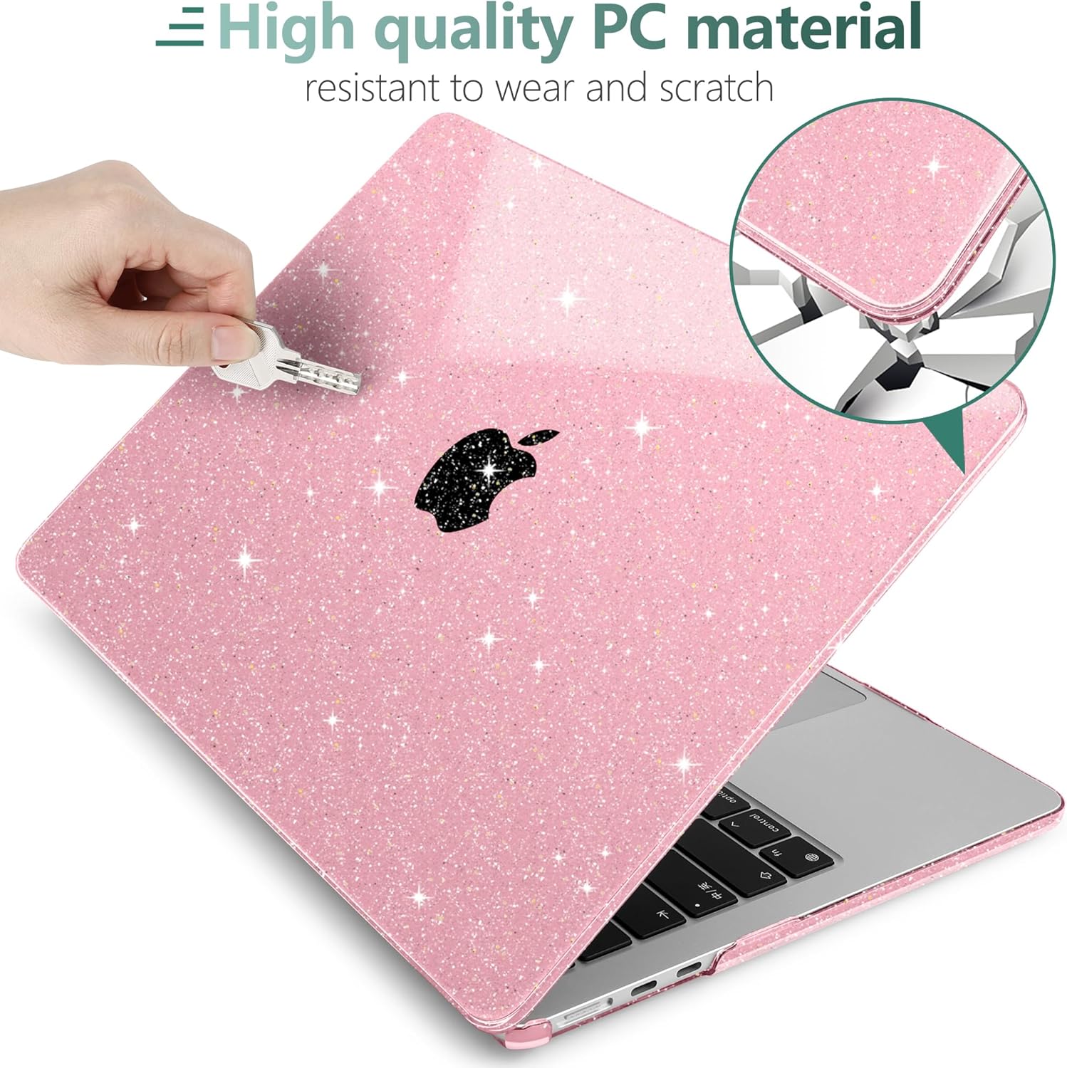 MEEgoodo Glitter Case for M4/M3/M2 MacBook Air 15 inch Case 2025 2024 2023, Fit Model (A3241/A3114/A2941), Laptop Shell with Keyboard Cover&Camera Cover&OTG Adapter& Screen Protector, Glitter Pink - Image 3