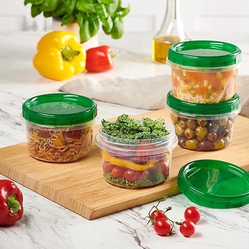Miniatura 2 de PlasticPro Paquete de 12 recipientes de almacenamiento de alimentos con tapa de rosca verde, recipientes reutilizables de 16 onzas, aptos para