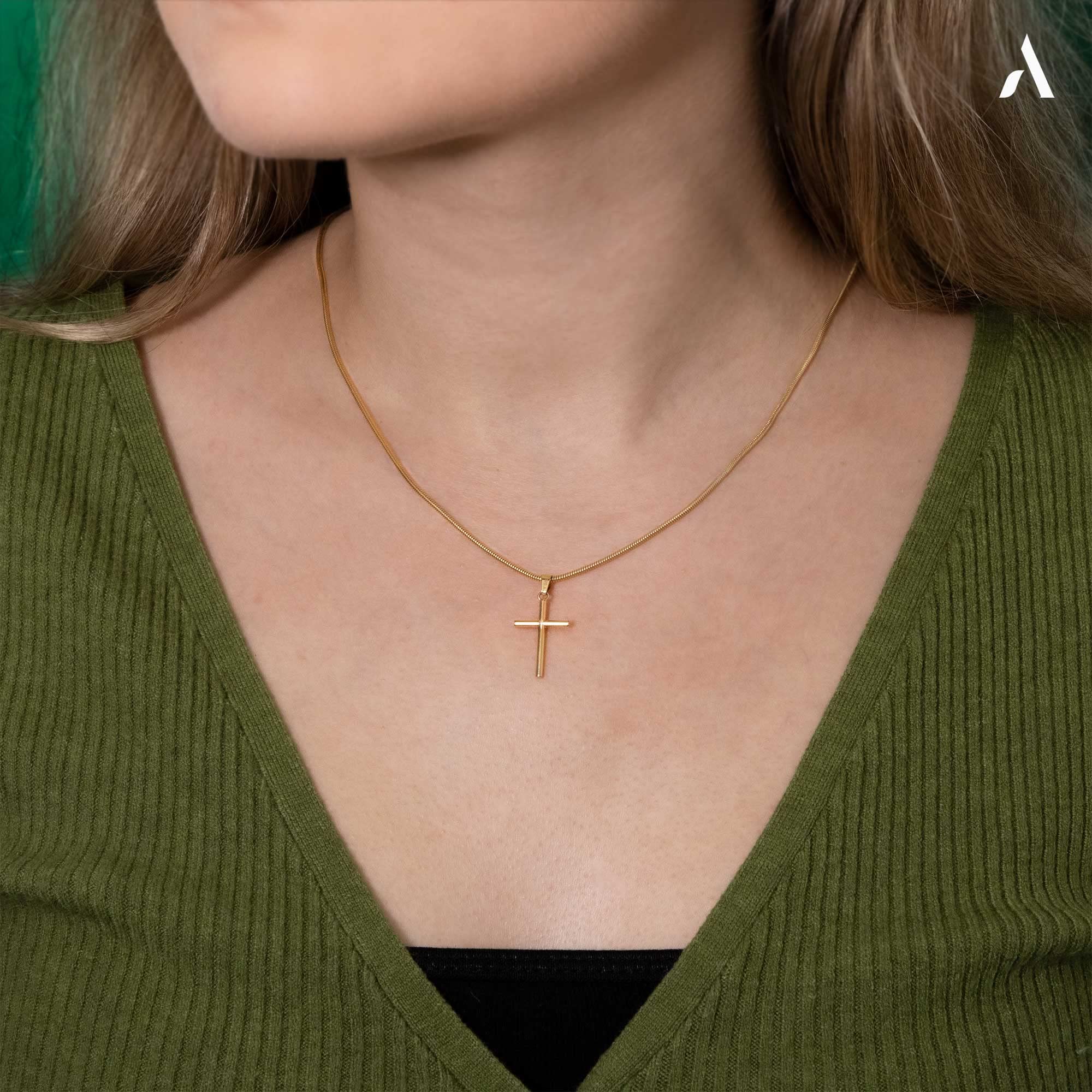 Amberta Allure Pendentif Croix Unisexe en Or Jaune 9 Carats