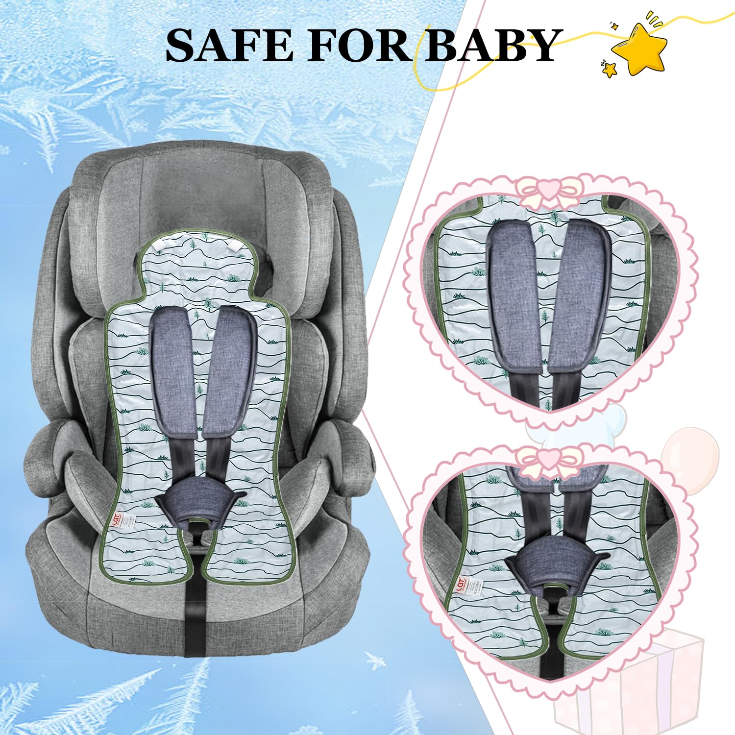 Baby-Kühlkissen für Kinderwagen Doppelseitiges Universelles Sommer Babyschale Kinderwagen-Kühlmatte Kinderwagen-Sitzeinlage Für Buggy Und Autositze (Dinosaurier + Wald)