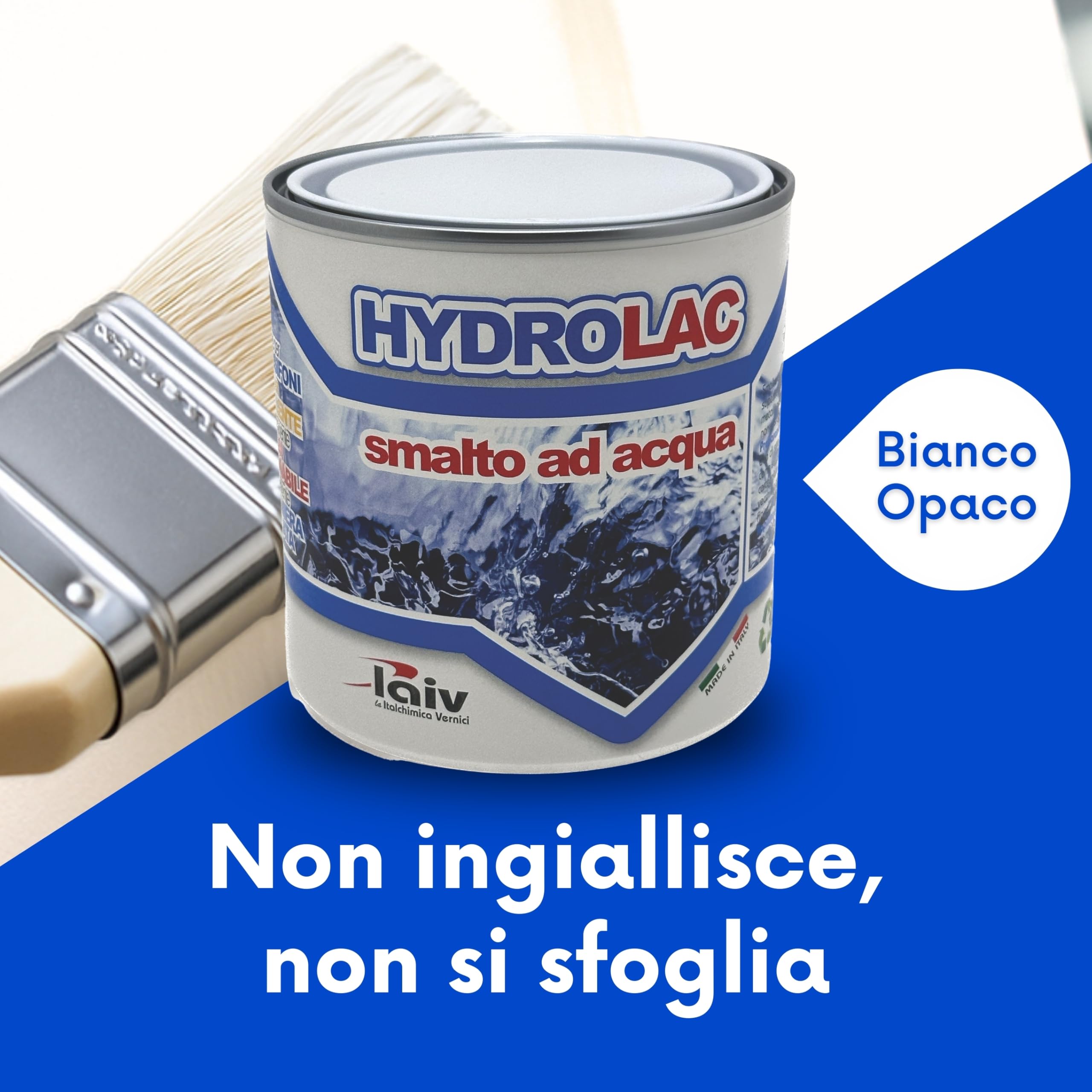 laiv Smalto Acrilico all'Acqua per Interni ed Esterni – 2,5 LITRI - Inodore, Rapida Essiccazione, Non Infiammabile – Uso Professionale Ecologico - Hydrolac - Bianco Opaco