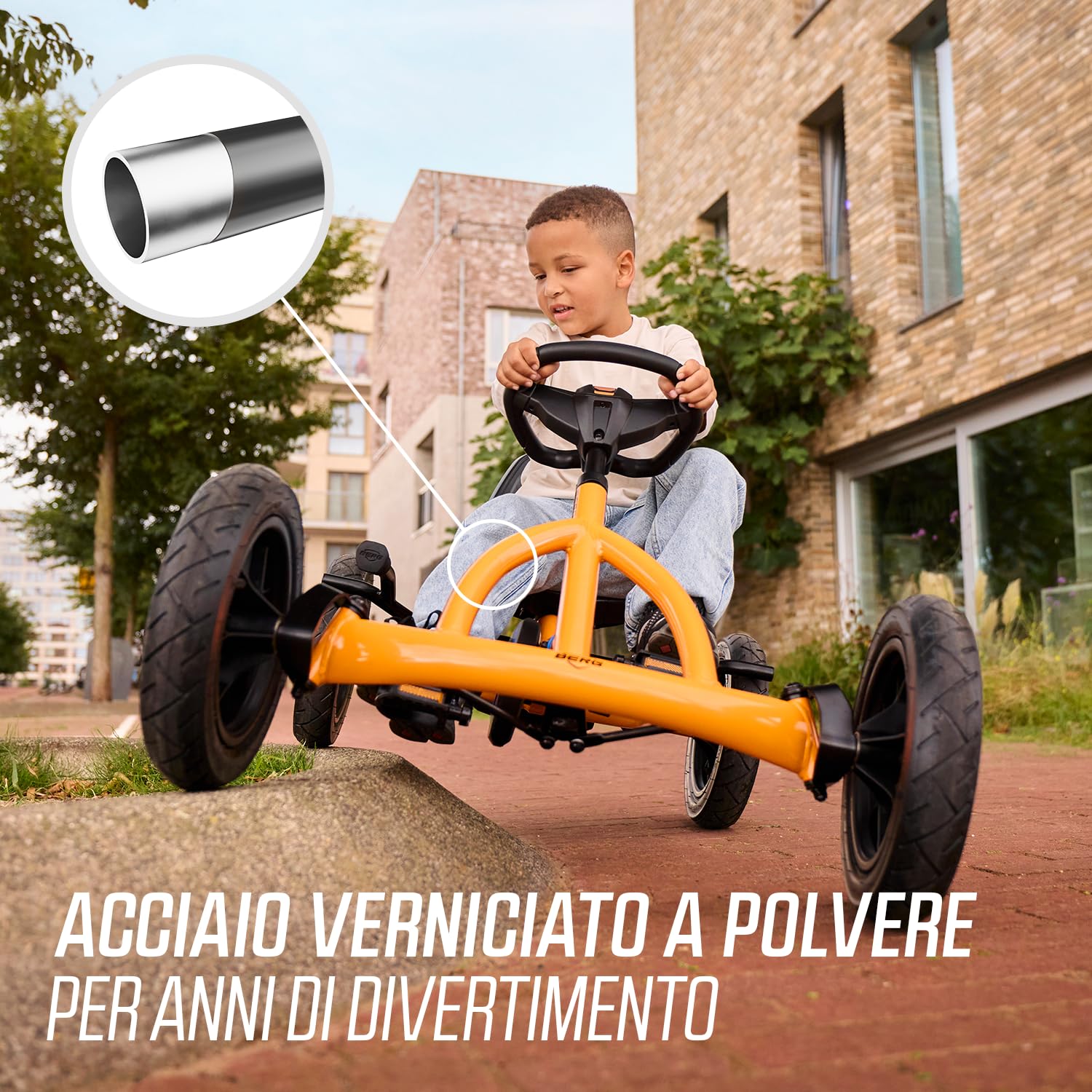 BERG Karting Buddy B-Orange | Kart a Pedali, Go-Kart, Sedile Regolabile, Ruote Gonfiabili, Kart a Pedali per Bambino, Bici e Veicolo per Bambini 3-8 Anni