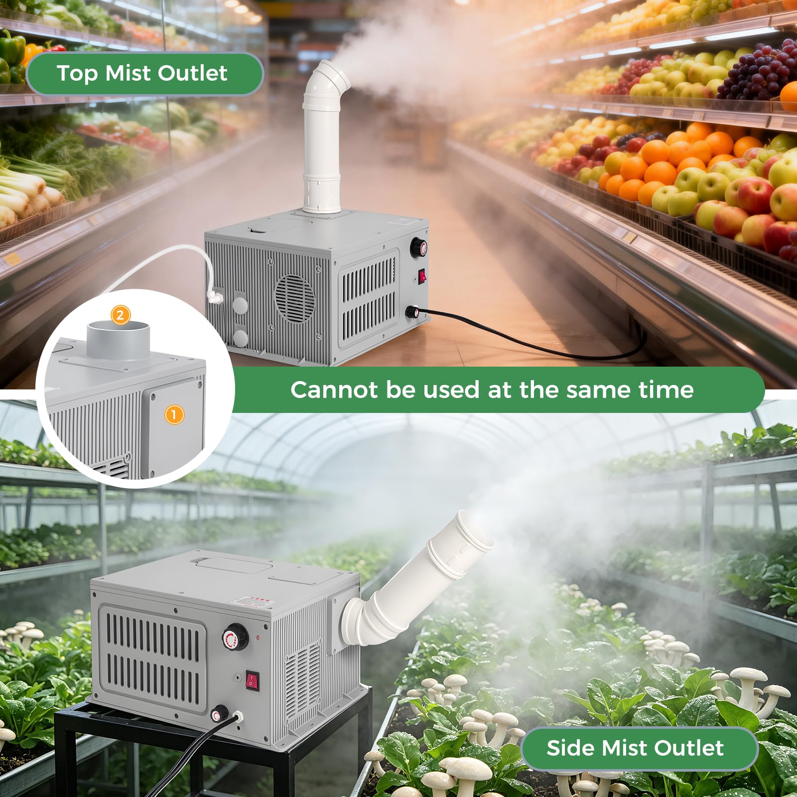 Generatore di nebbia a ultrasuoni, umidificatore industriale, volume di nebulizzazione regolabile, macchina a ultrasuoni con filtro, tubo in PVC per funghi, serra