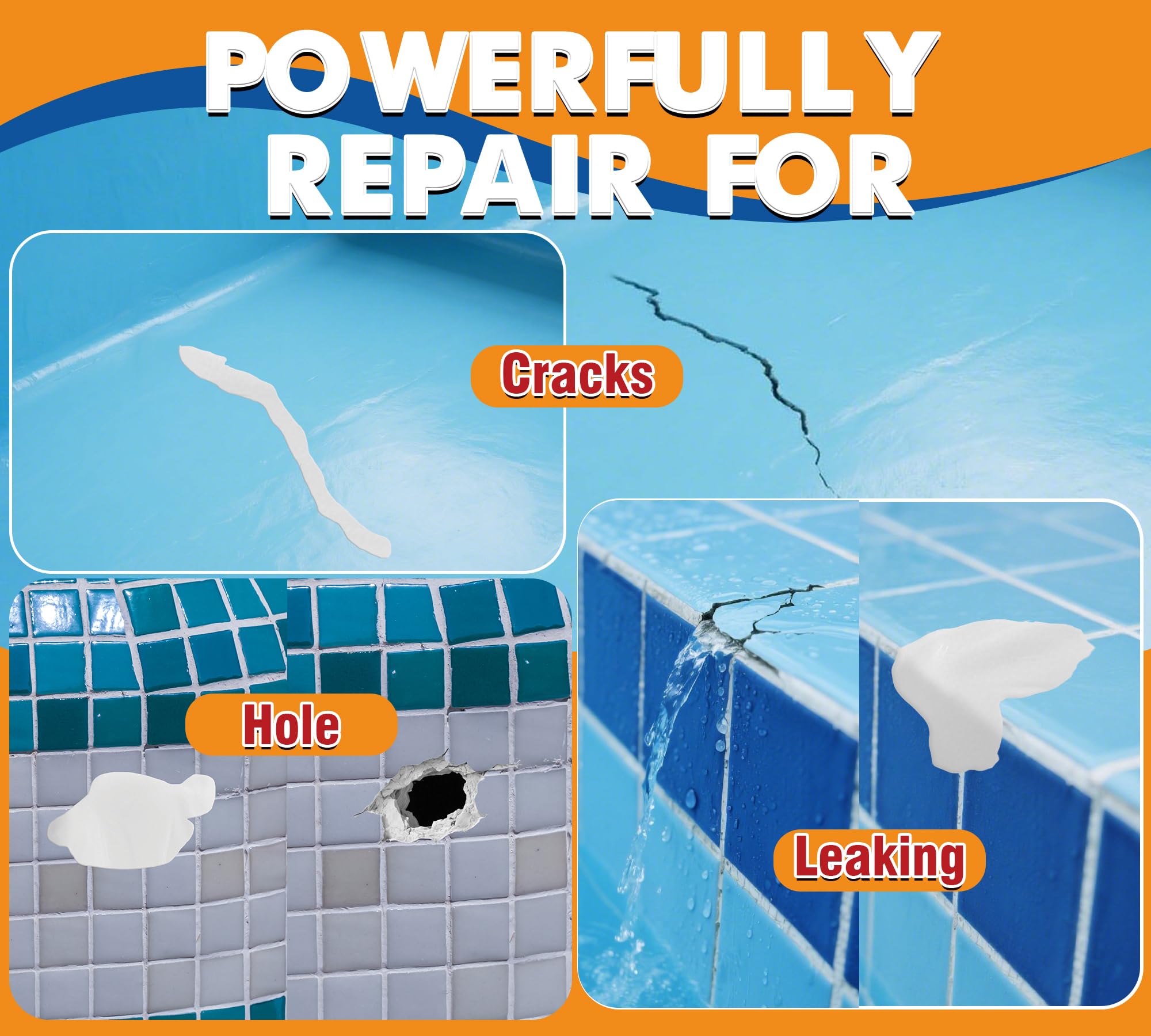 Stucco Epossidico Bianco 340g, Kit Riparazione Piscine Sott’Acqua e Sopra, Stucco 2 Parti per Perdite, Crepe e Sigillatura, Adesivo per Piastrelle, Calcestruzzo, Cemento, Legno, Metallo, Ceramica
