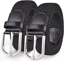 TANGCHAO 2 Pieces Fabric Belt, Stretch Belt, Elastic Braided Belt, Braided and Elastic Stretchy Belt for Men and Women, 3.3 cm, Length 90 cm to 135 cm