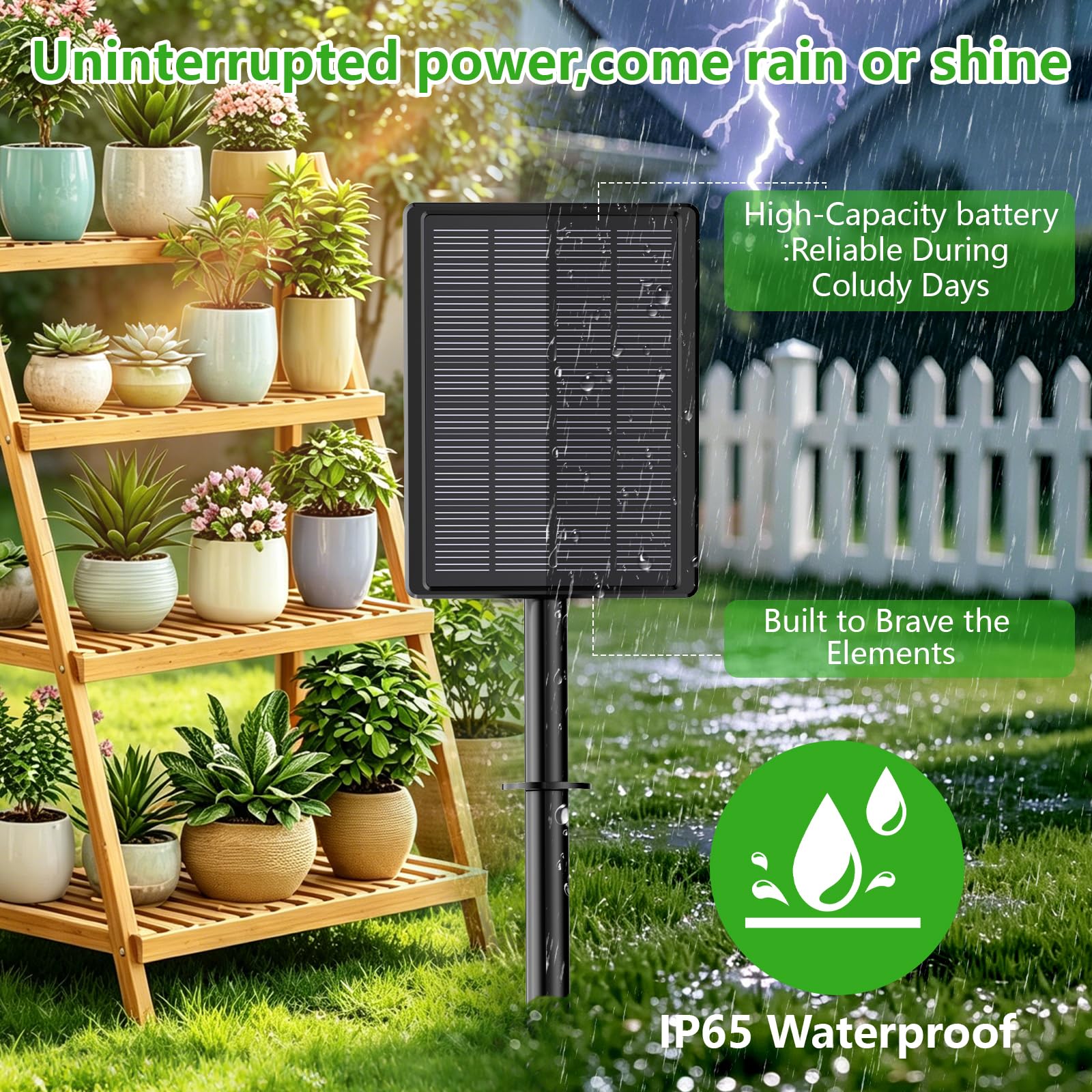 Sistema de Riego Solar para Jardín,Kit de Riego por Goteo con 20 Goteros,2200mAh Nuevo Kit Riego por Goteo para Jardín Vacaciones Terrazas de Balcones Macetas Plantas,con 15m Manguera de Riego