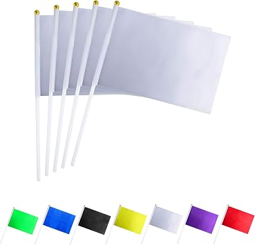 GentleGirl.USA 50 pack white flag, Pure Solid blank small Mini banner banner flags Stick, party color decoration parade supplies, school, sports club, international festival celebration