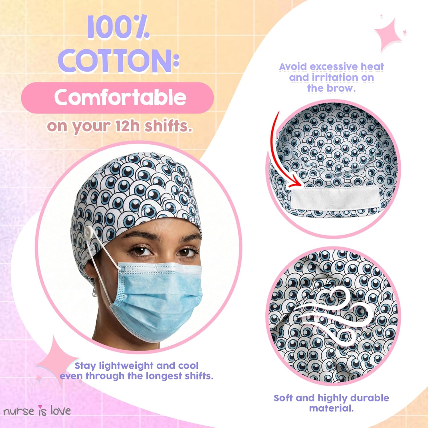Nurse is Love Op czapka damska dla pielęgniarek lekarzy dentystów i weterynarzy czapka Op z tasiemkami do dopasowywania akcesoria Eyes