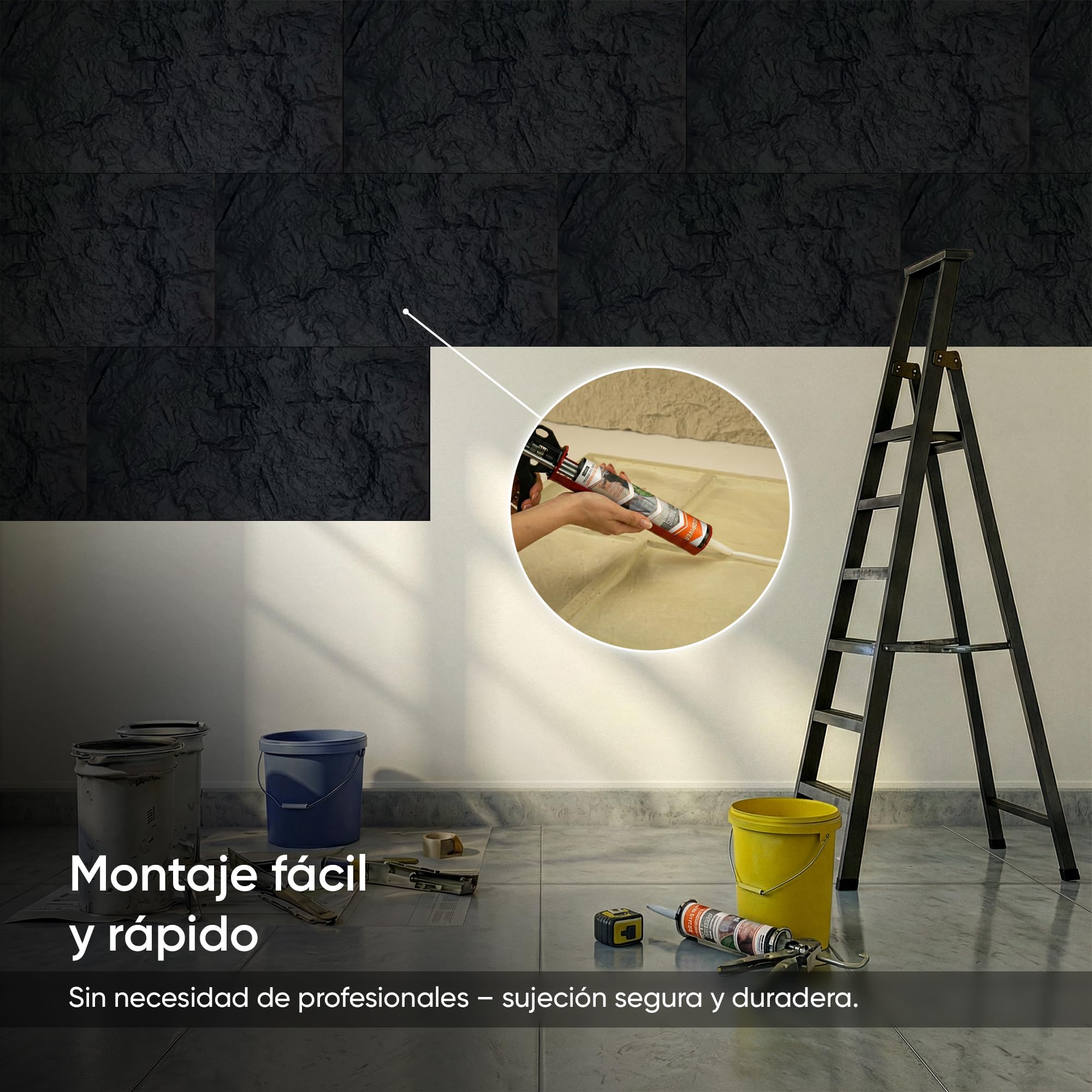 IZODEKOR Paneles de poliuretano para pared con aspecto de piedra, 60 x 120 cm, 5 cm de grosor, paneles de pared 3D negro, revestimiento de pared interior, paneles de poliuretano en piedra natural
