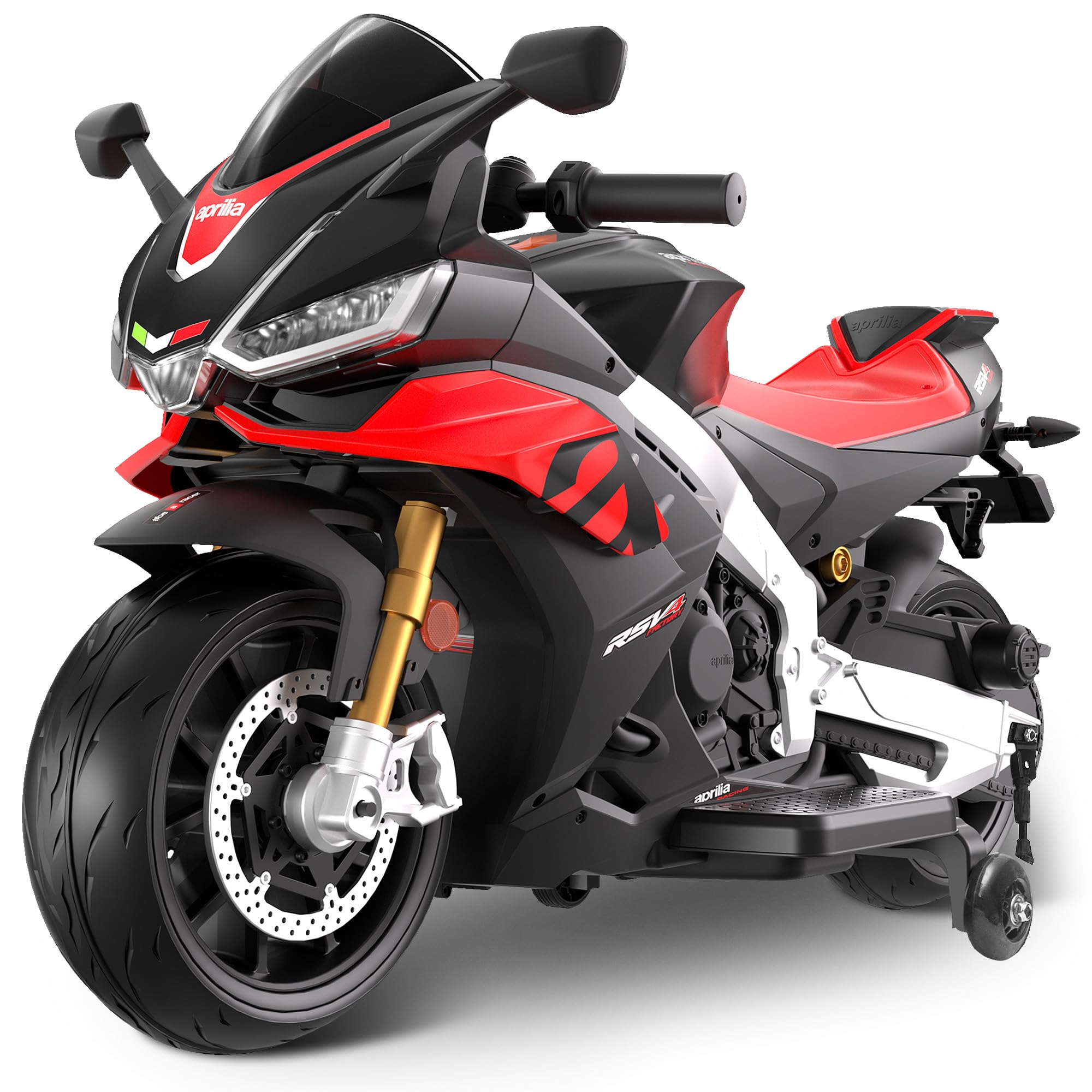 Letsgoride Kids Electric Motorcycle, Licensed Aprilia RSV4 24V Battery Powered Ride on Motorbike with Headlight, Music, Wireless, Electric Dirt Bike w