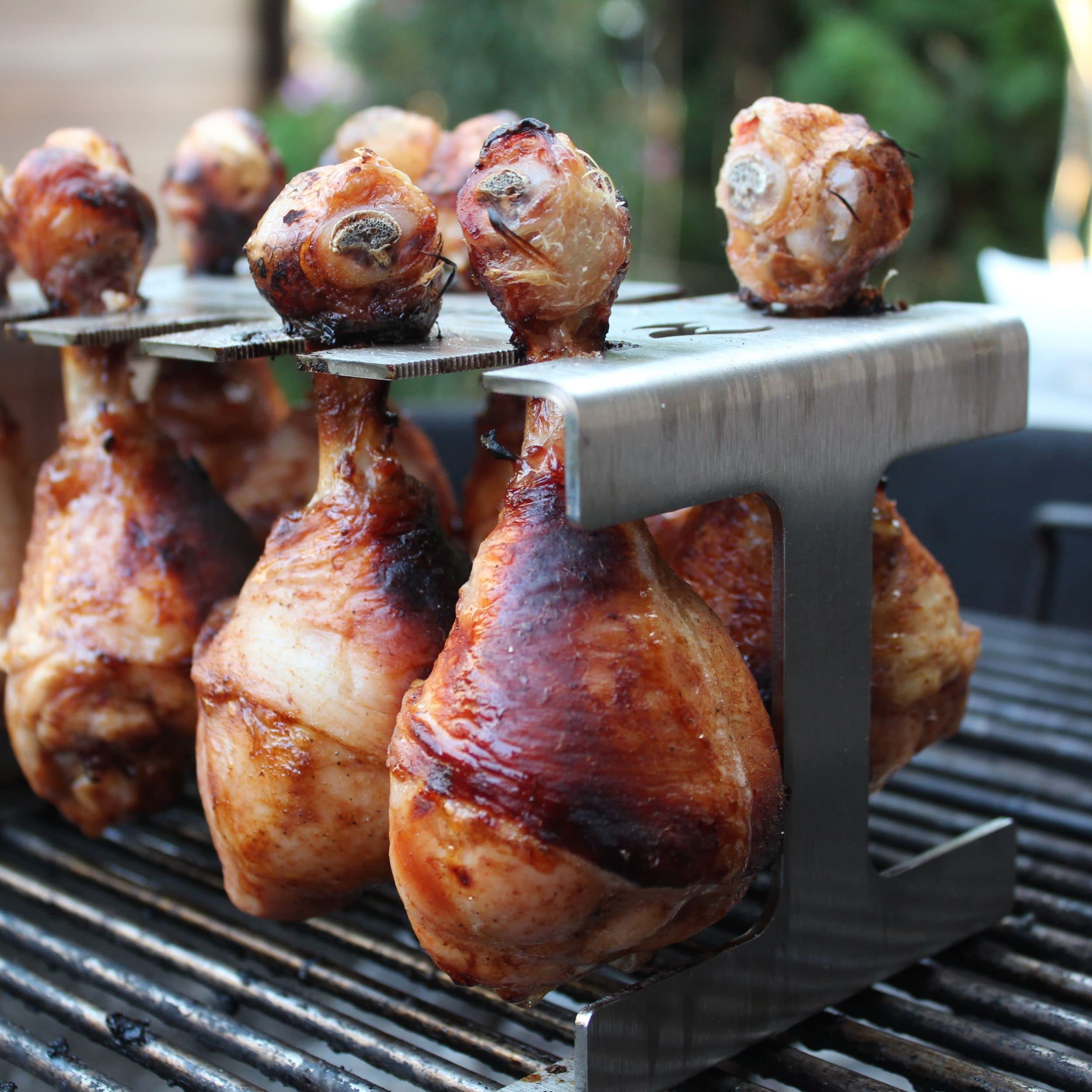 Grillrost.com Das Original Support pour Cuisses de Poulet en Acier Inoxydable | Drumstickhalter - pour 10 Cuisses croustillantes de Tous Les côtés au Barbecue & au Four