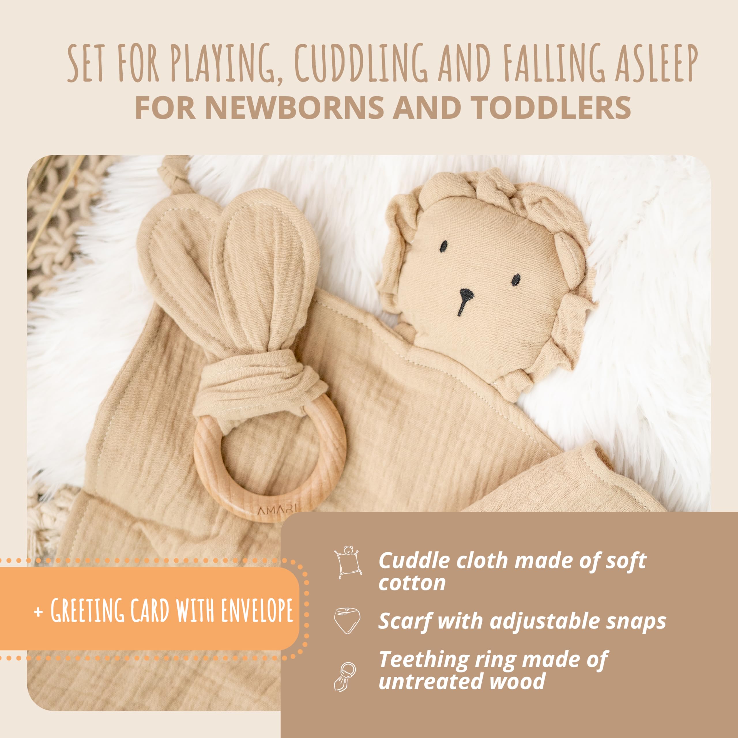 AMARI ยฎ Cuddle Cloth with teether and bib, Ideal Gifts for Birth for boy and Girl, Baby Gift Newborn - Image 2