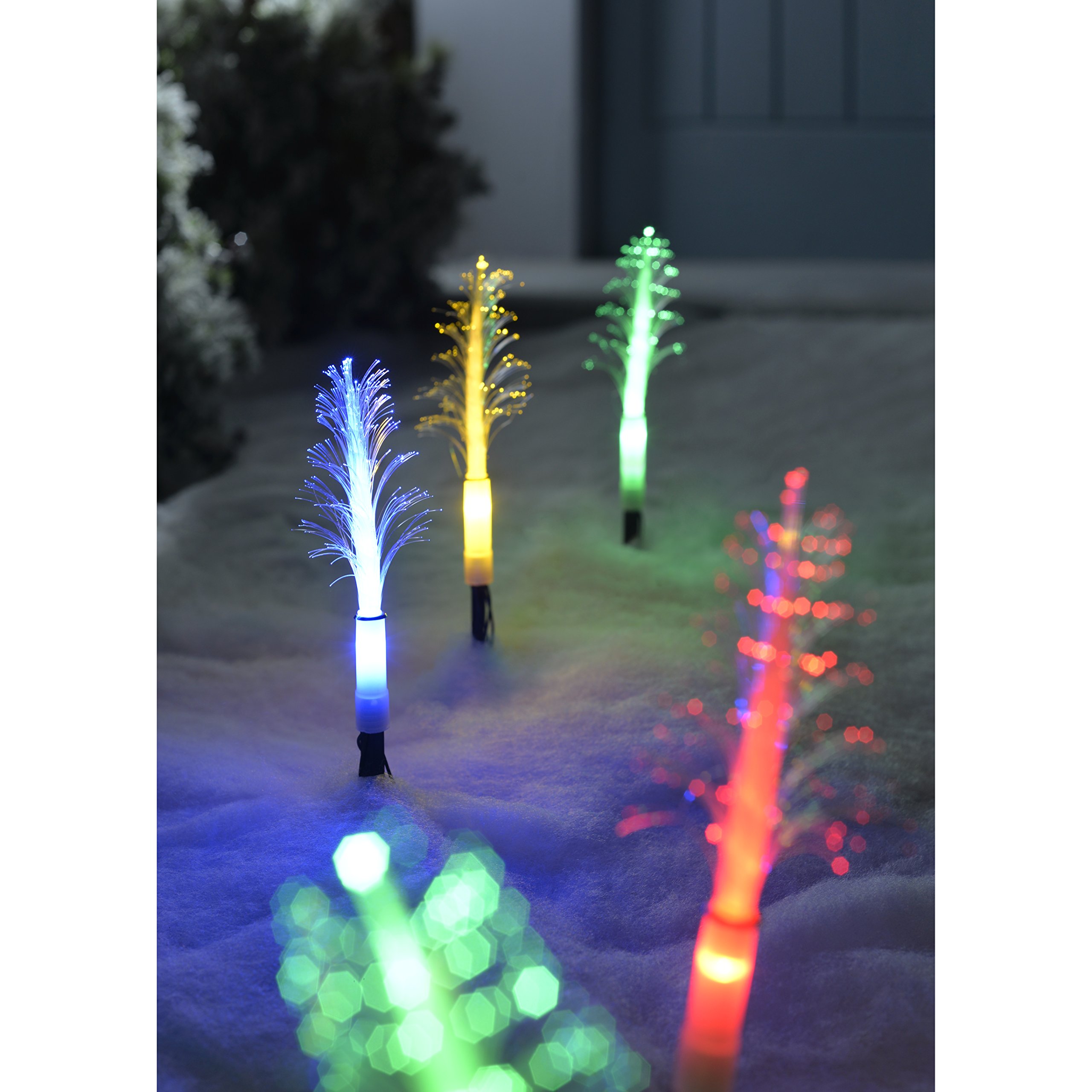 WeRChristmas Solar Powered Mini Fibre Optic Christmas Trees, 25 cm - Multi-Colour, Pack of 8, Multicolour - Image 3