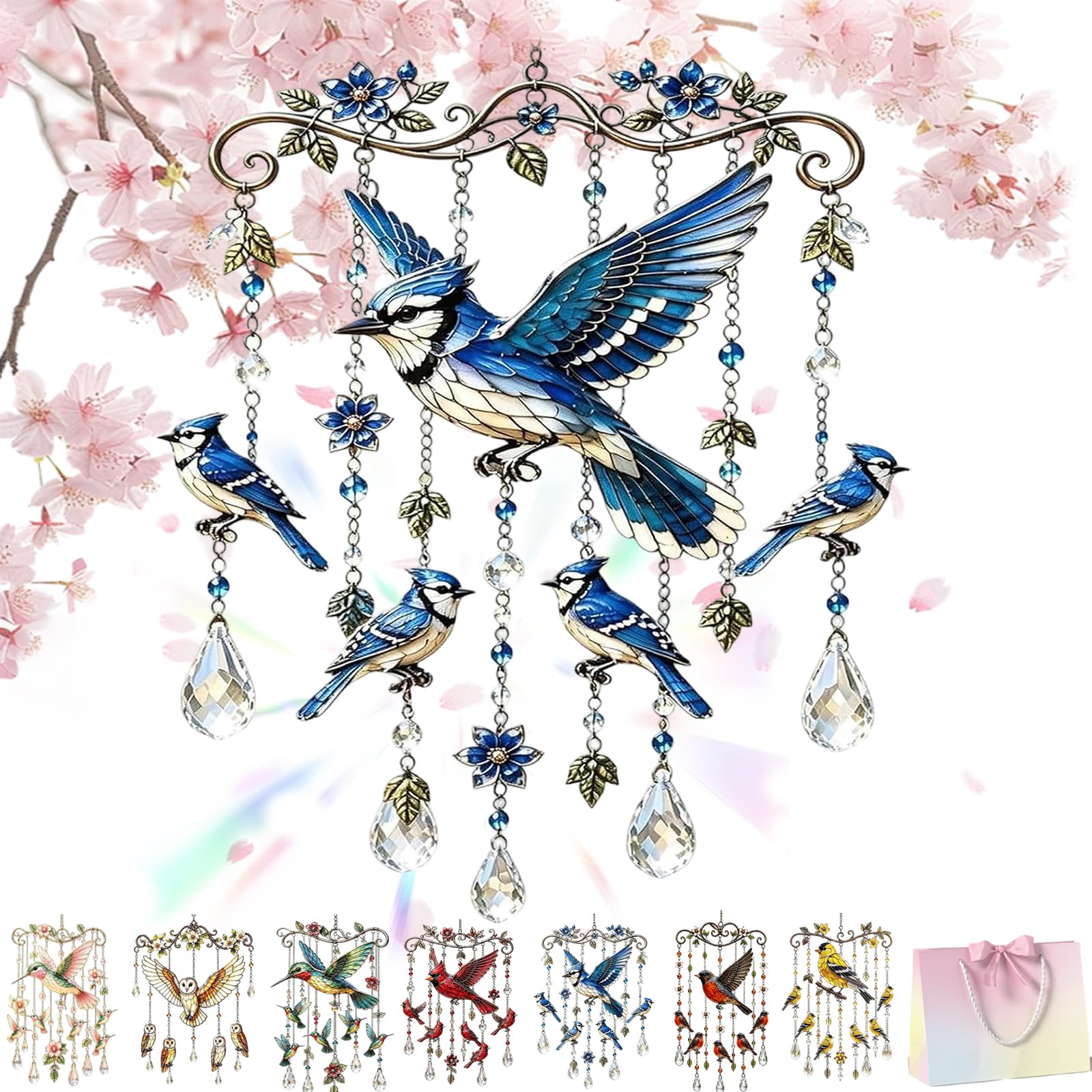 Ruileyou Blue Hummingbird Graceful Hummingbird Wind Chime, Vintage Colorful Hummingbird Wind Chime, Hummingbird Winds Chimes For Outside, Colorful Bird Yard Decorations Outdoor For Patio Balcony Porch Garden (Blue Hummingbird)